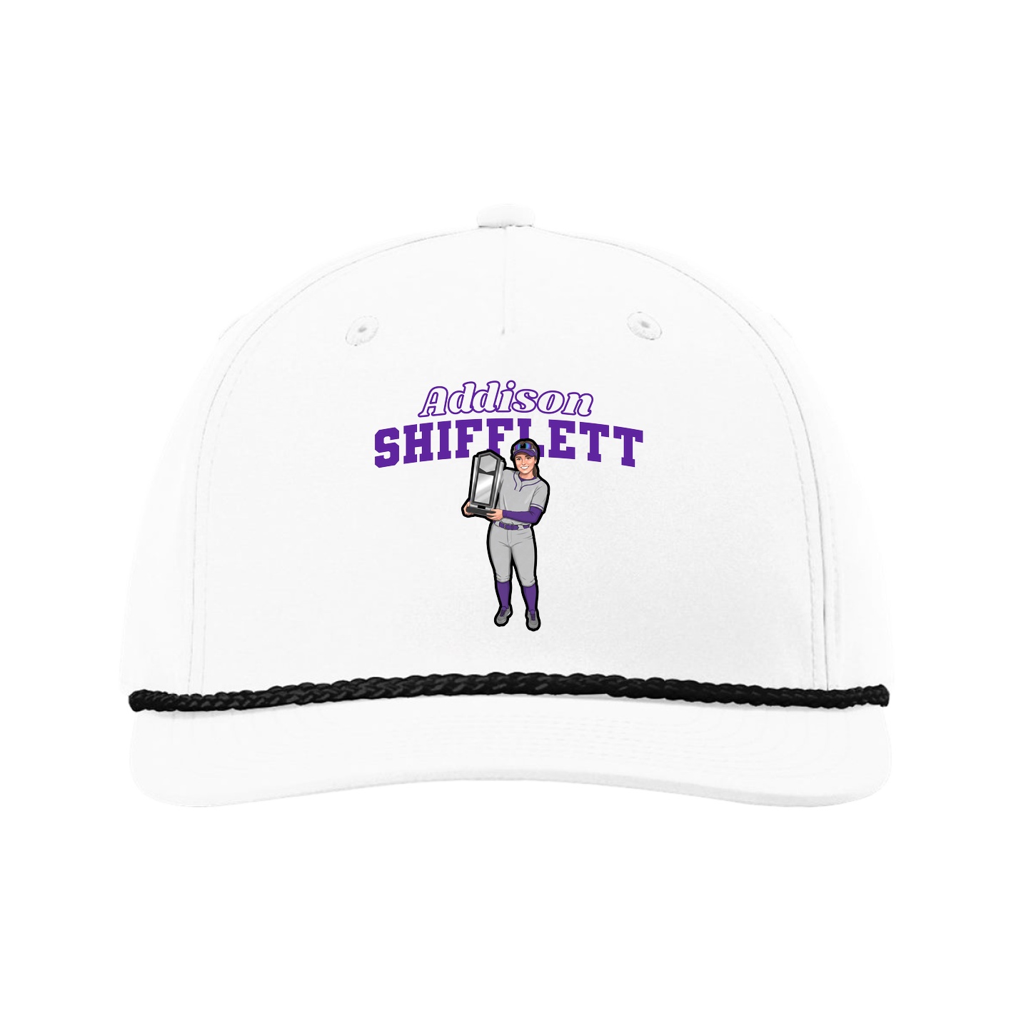 Five-Panel Classic Rope Cap — Name Arch in White