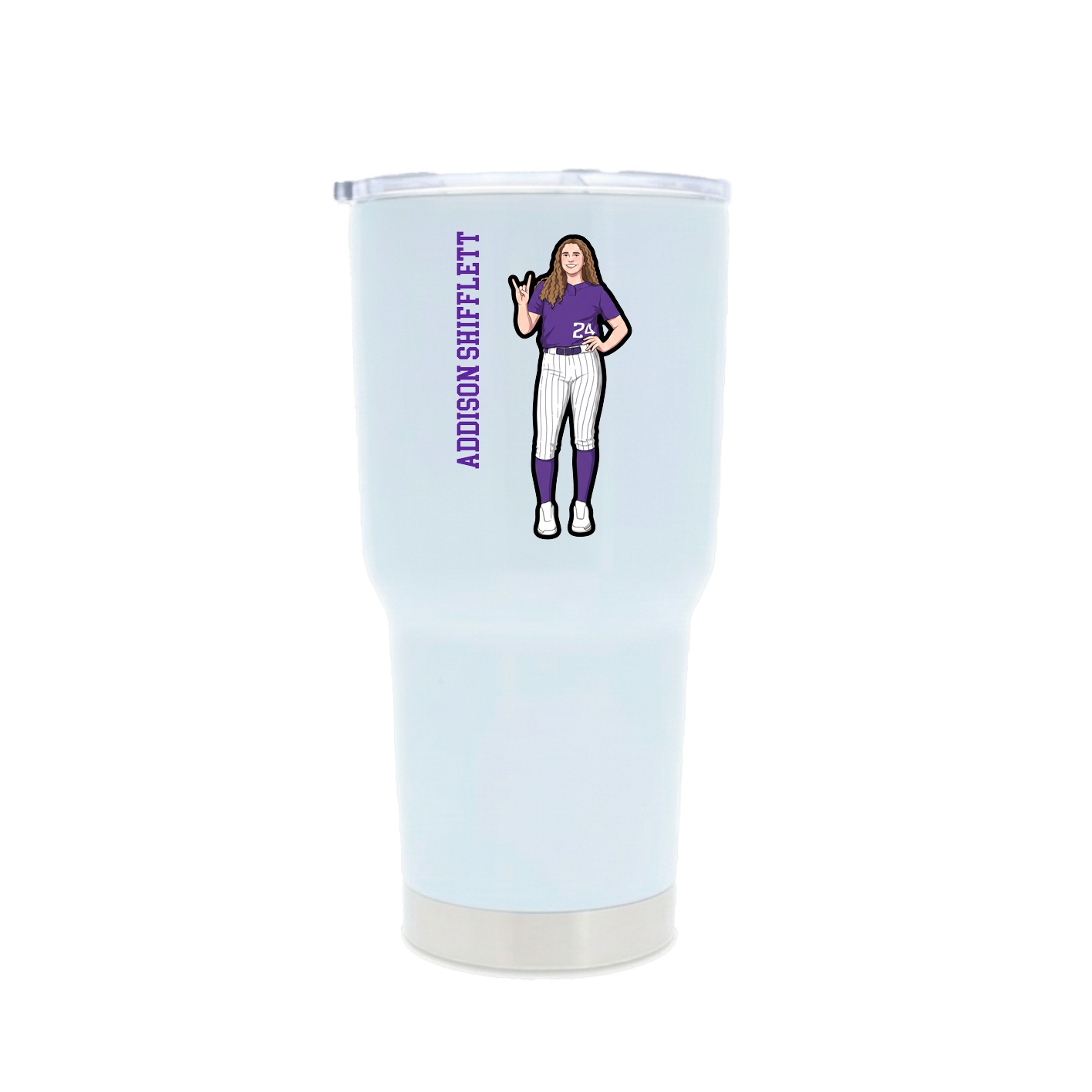 30oz Stainless Steel Tumbler — Name Vertical in White