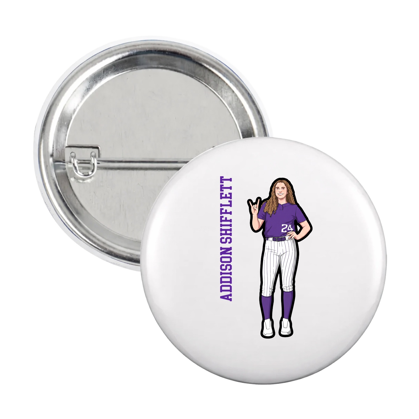 Game Day Button — Name Vertical in White