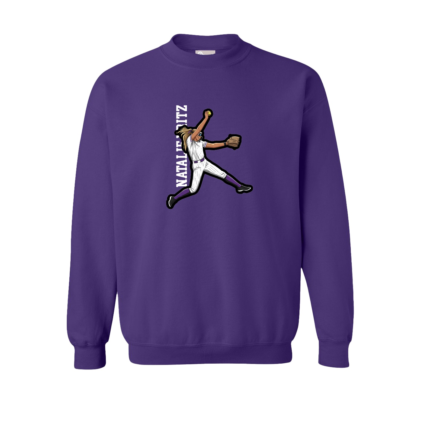 Fleece Crew — Name Vertical in Purple
