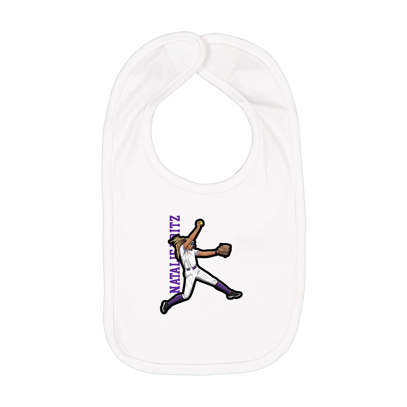 Infant Bib — Name Vertical in White