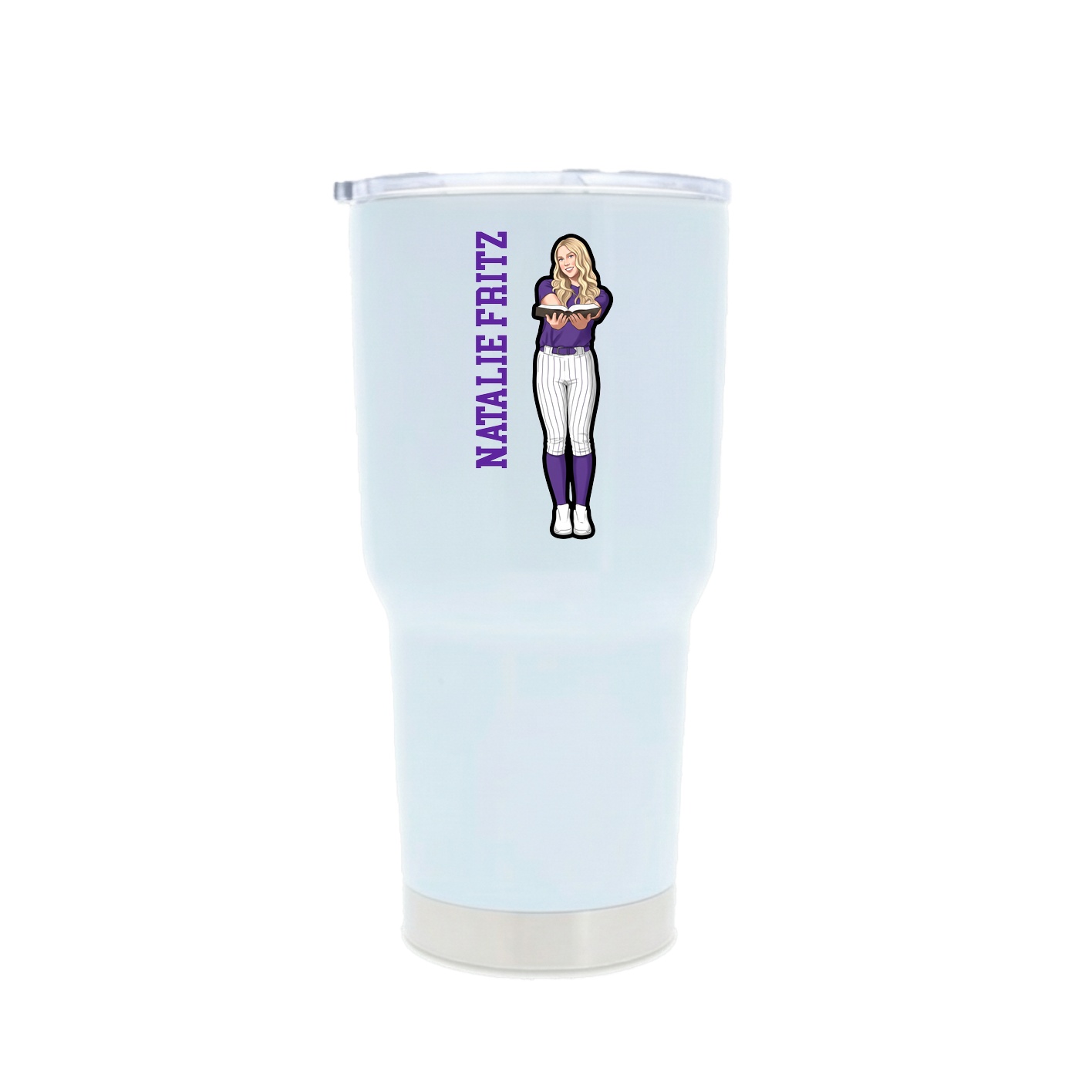30oz Stainless Steel Tumbler — Name Vertical in White