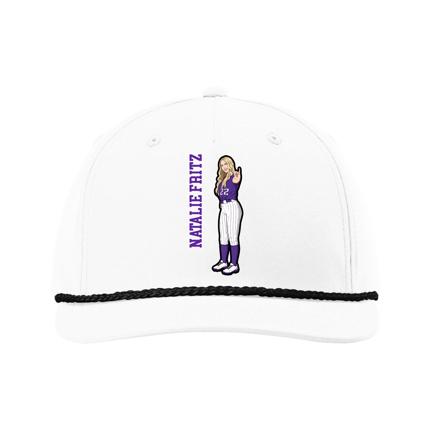 Five-Panel Classic Rope Cap — Name Vertical in White