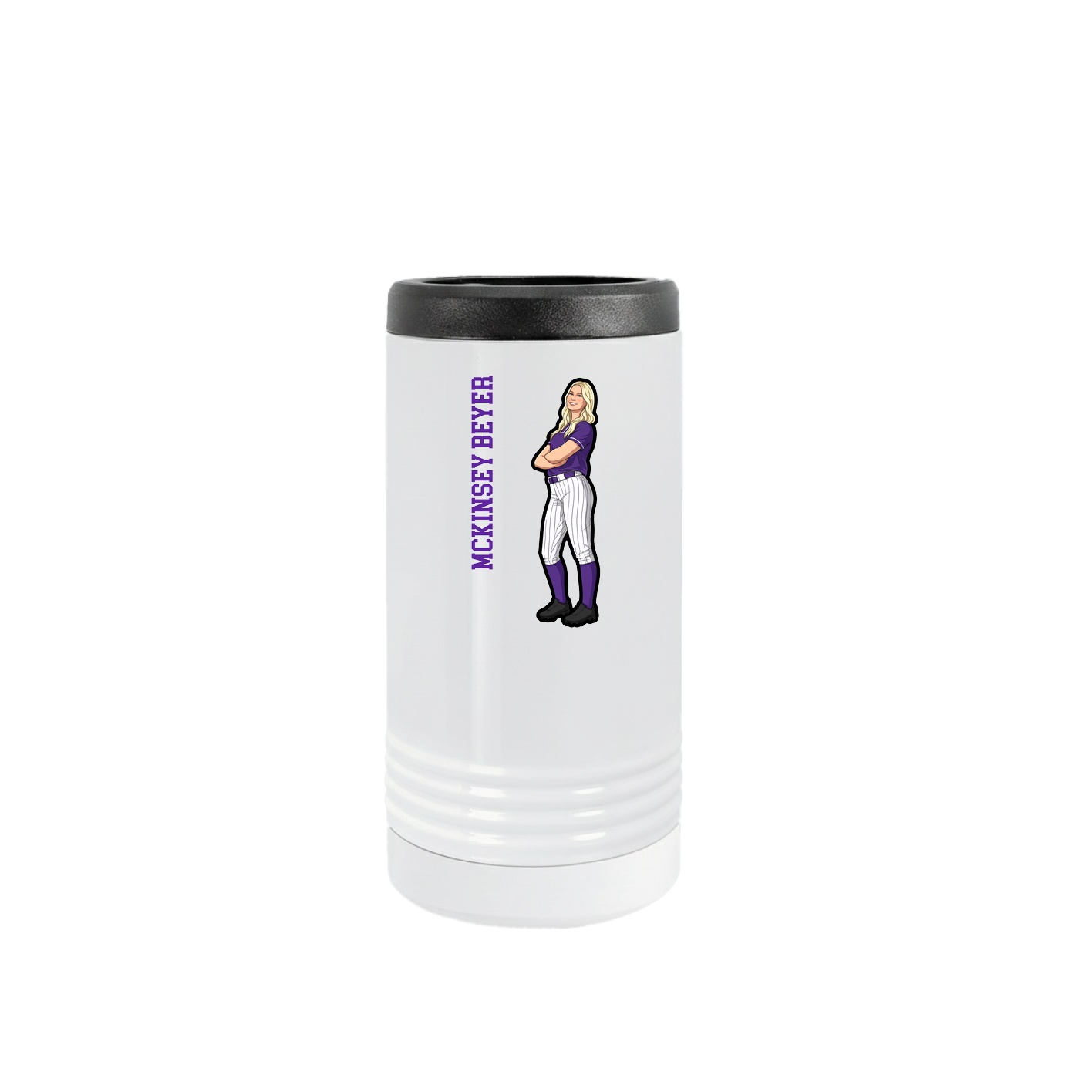 Slim Beverage Holder — Name Vertical in White