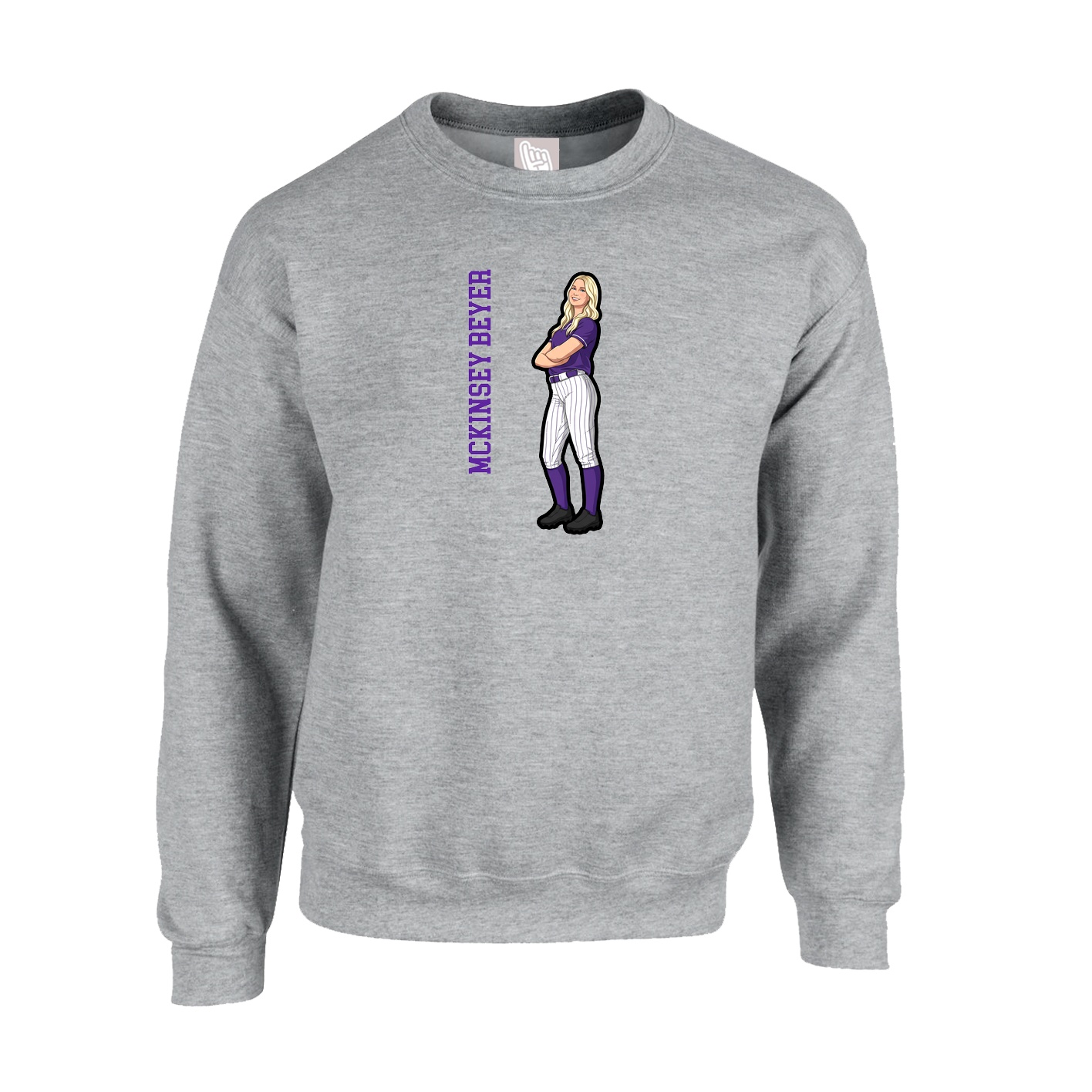Fleece Crew — Name Vertical in Grey