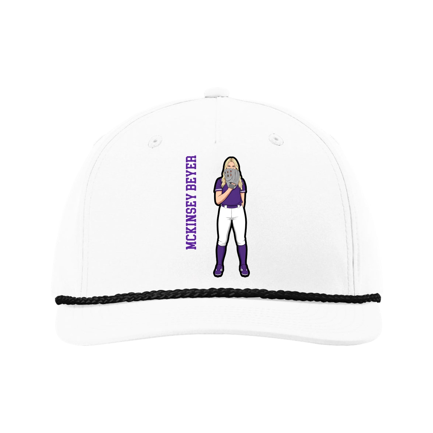 Five-Panel Classic Rope Cap — Name Vertical in White