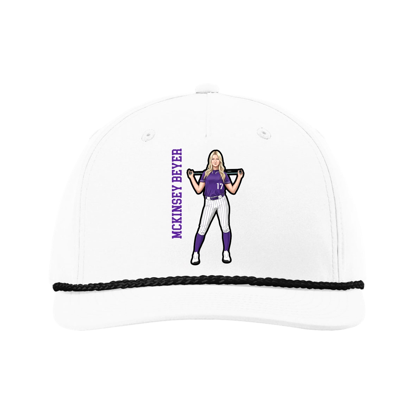 Five-Panel Classic Rope Cap — Name Vertical in White