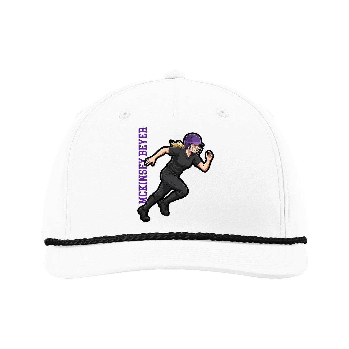 Five-Panel Classic Rope Cap — Name Vertical in White