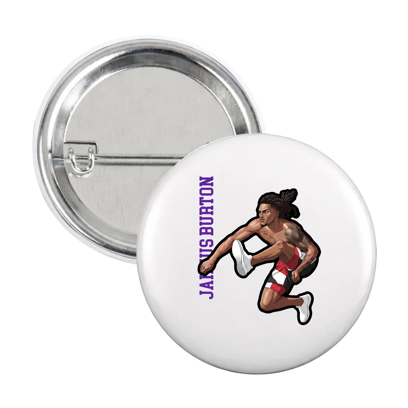 Game Day Button — Name Vertical in White