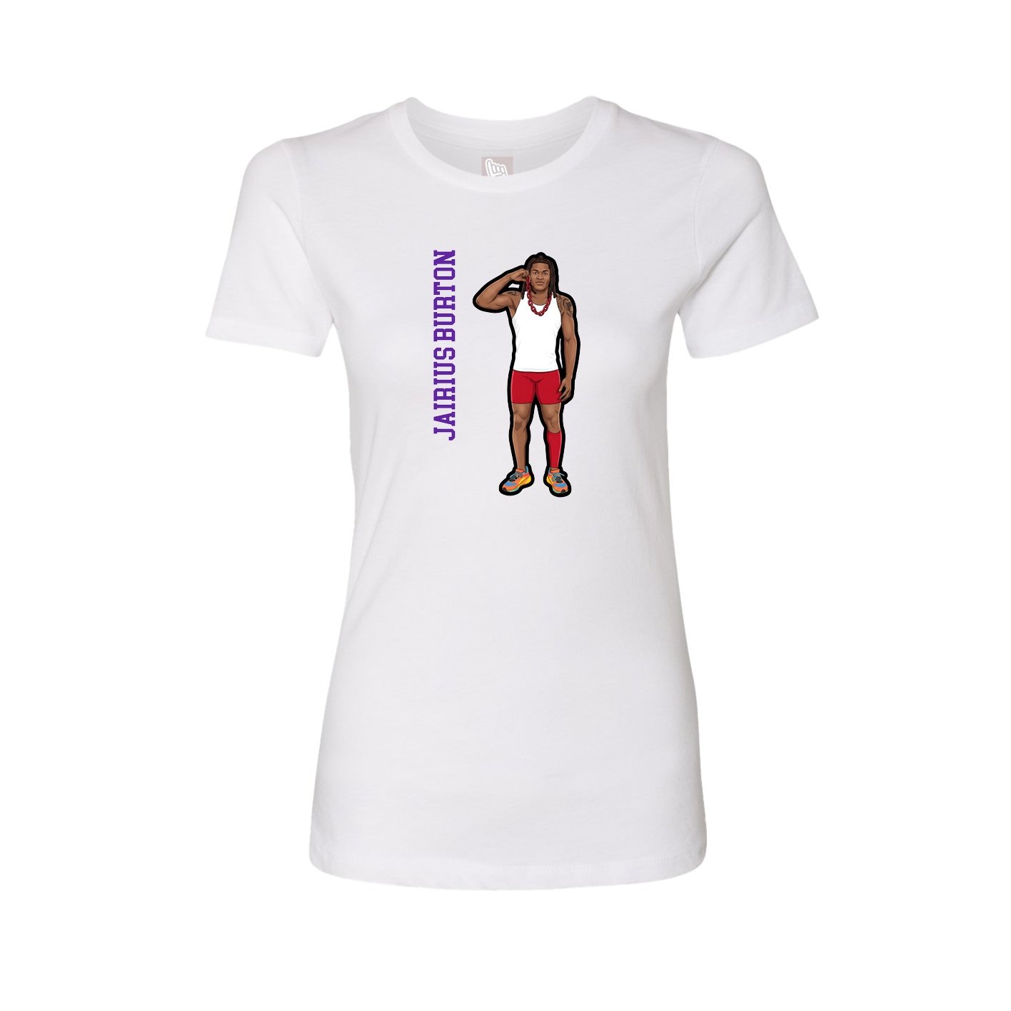 Fitted Women's Tee — Name Vertical in White