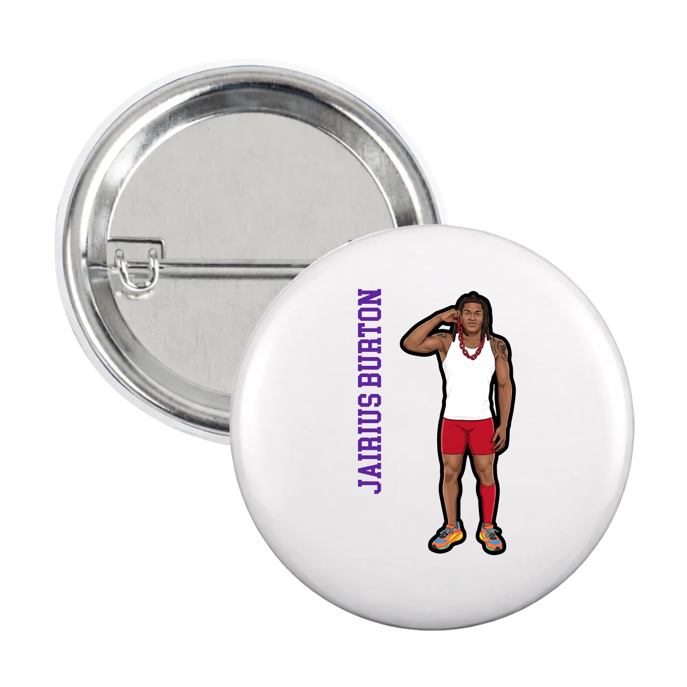 Game Day Button — Name Vertical in White