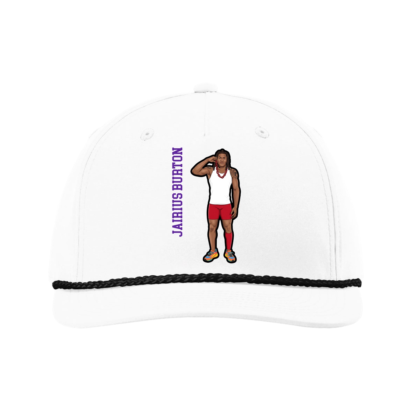 Five-Panel Classic Rope Cap — Name Vertical in White