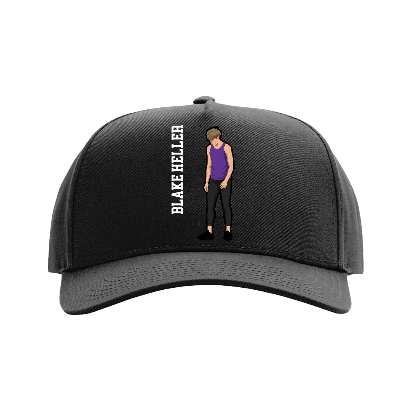 Full Fabric Five-Panel Champ Cap — Name Vertical in Black