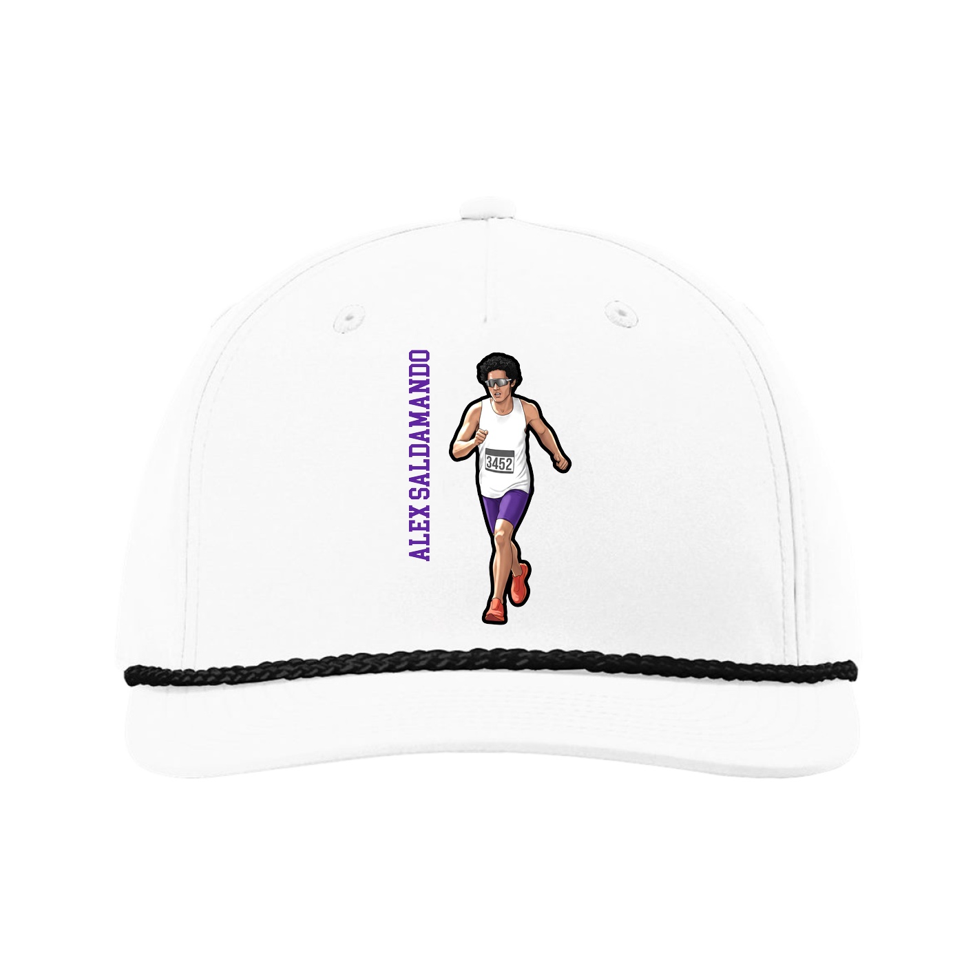 Five-Panel Classic Rope Cap — Name Vertical in White