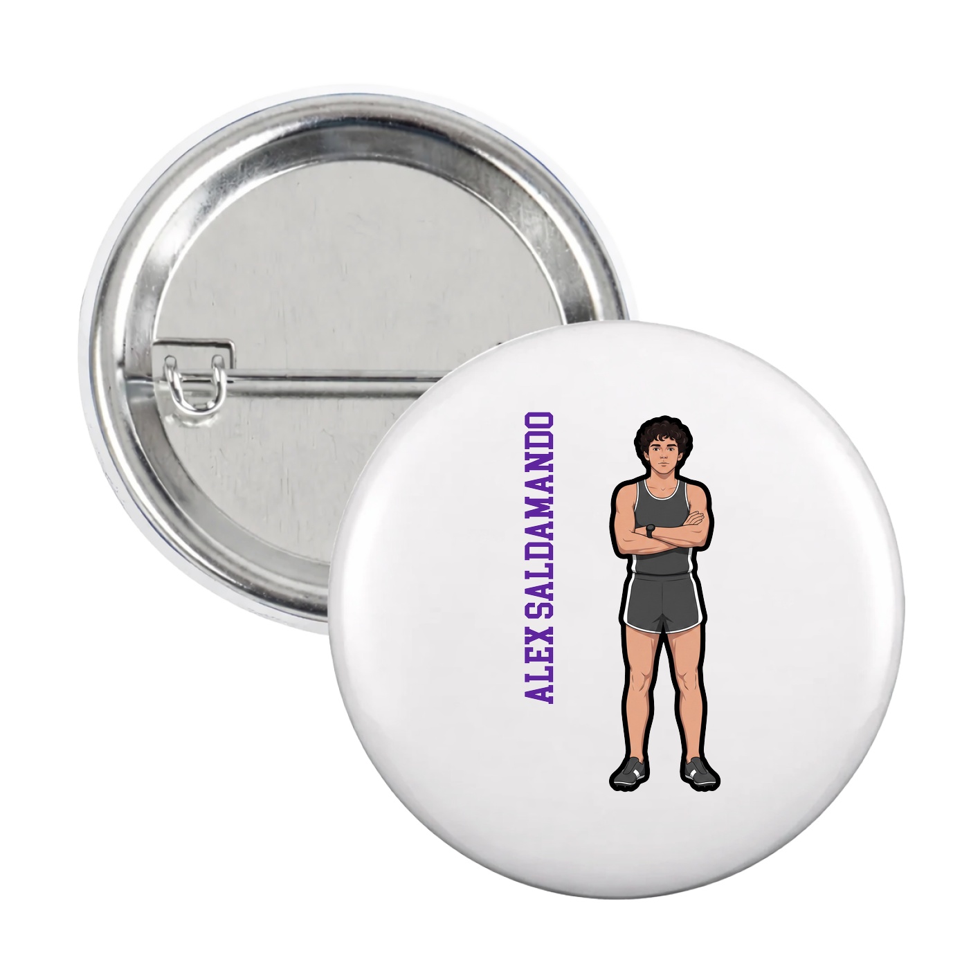 Game Day Button — Name Vertical in White