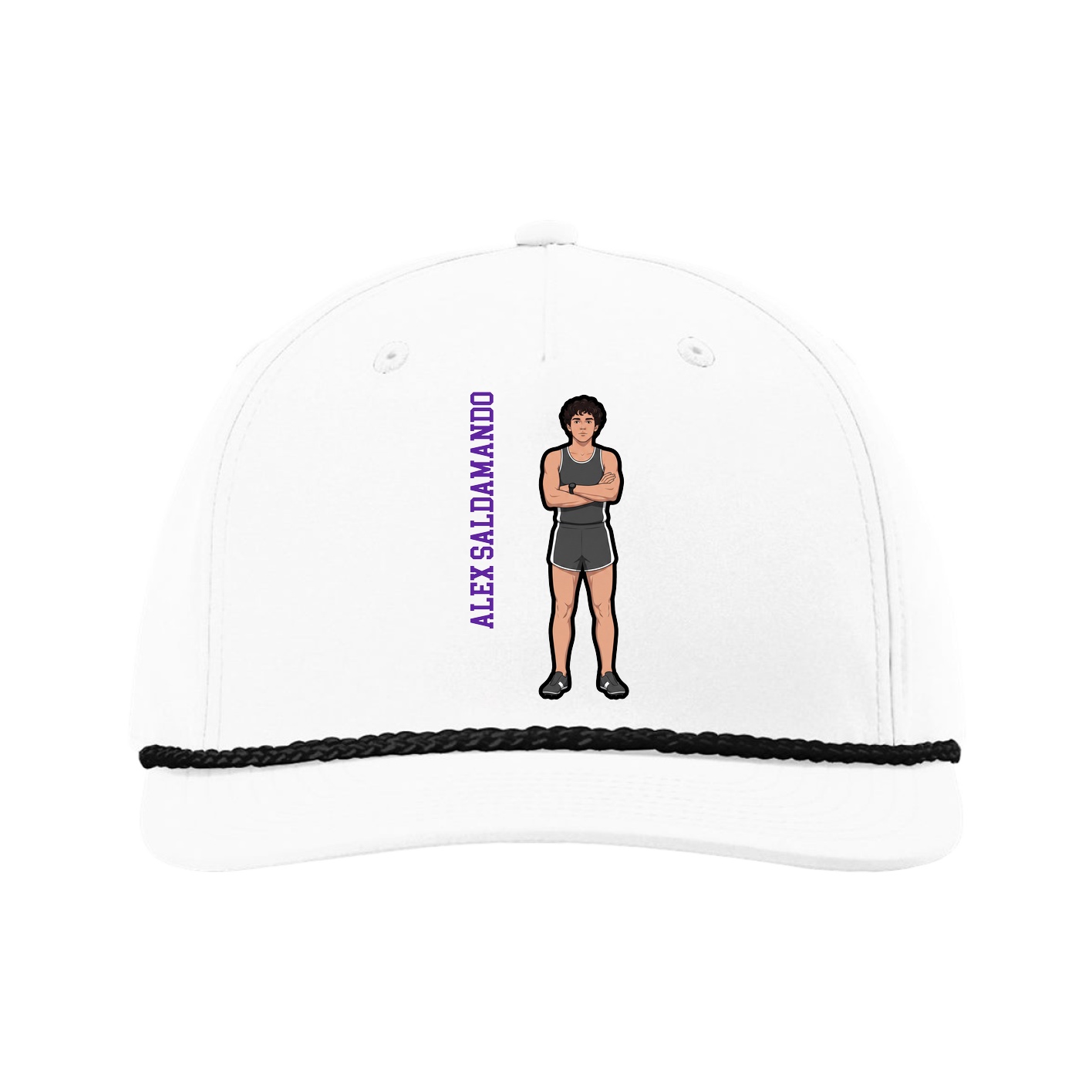 Five-Panel Classic Rope Cap — Name Vertical in White