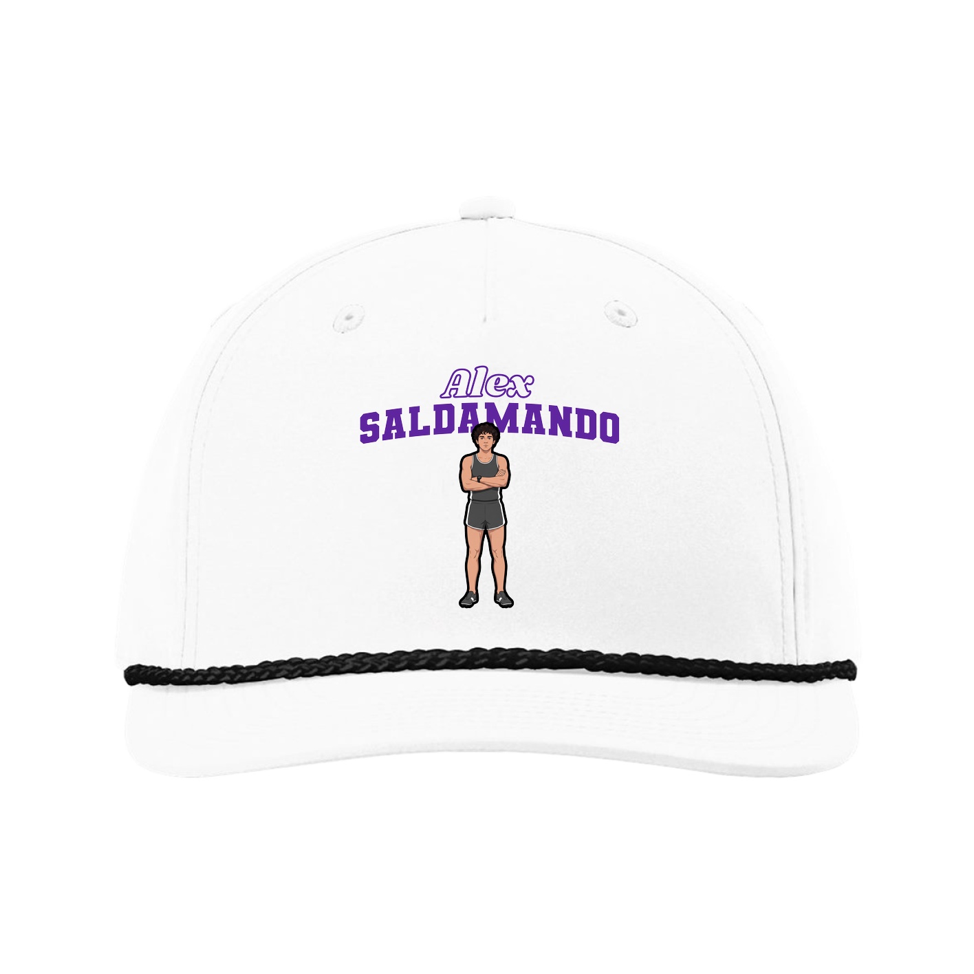 Five-Panel Classic Rope Cap — Name Arch in White