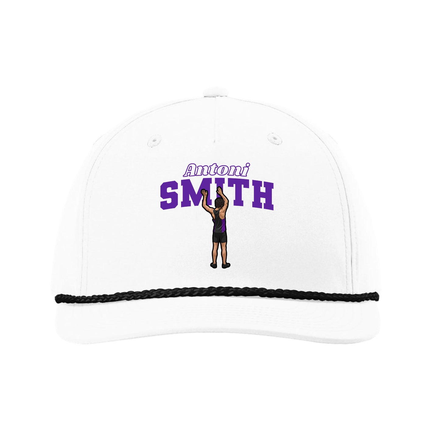 Five-Panel Classic Rope Cap — Name Arch in White