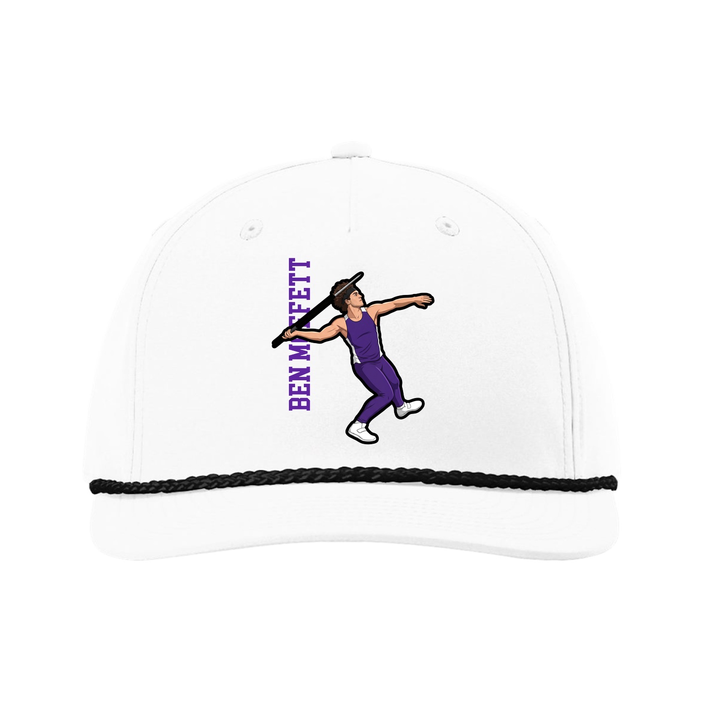 Five-Panel Classic Rope Cap — Name Vertical in White