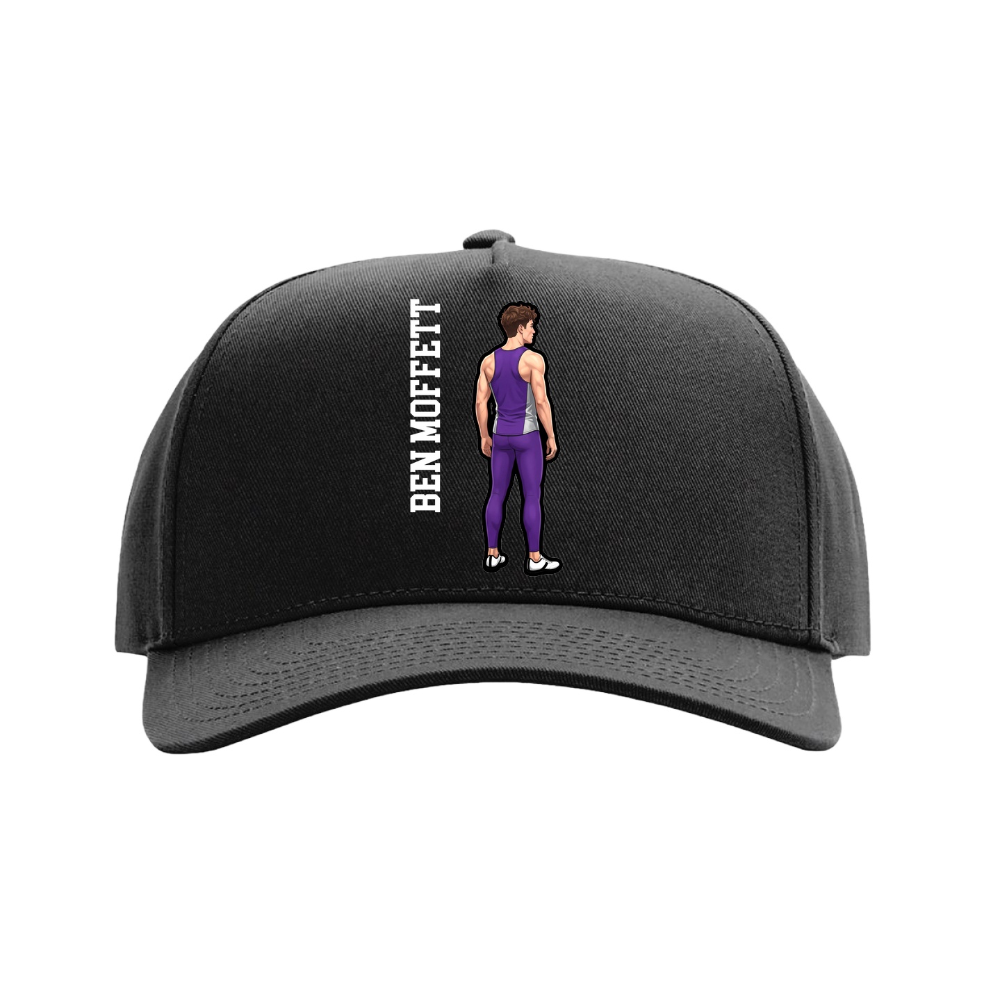 Full Fabric Five-Panel Champ Cap — Name Vertical in Black