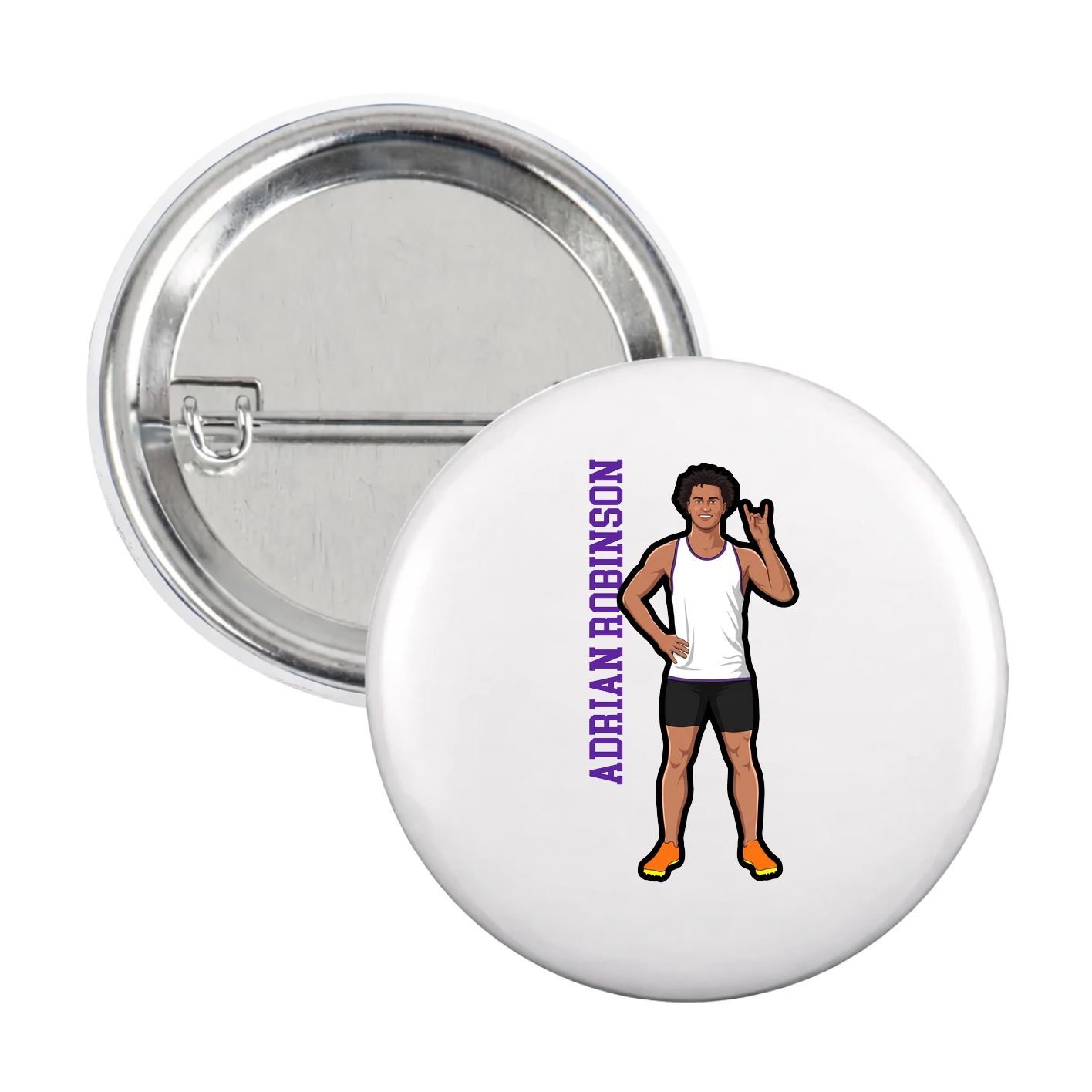 Game Day Button — Name Vertical in White
