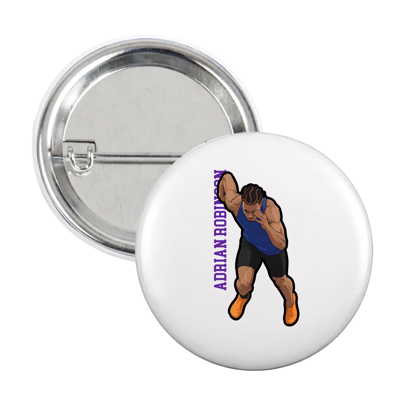 Game Day Button — Name Vertical in White
