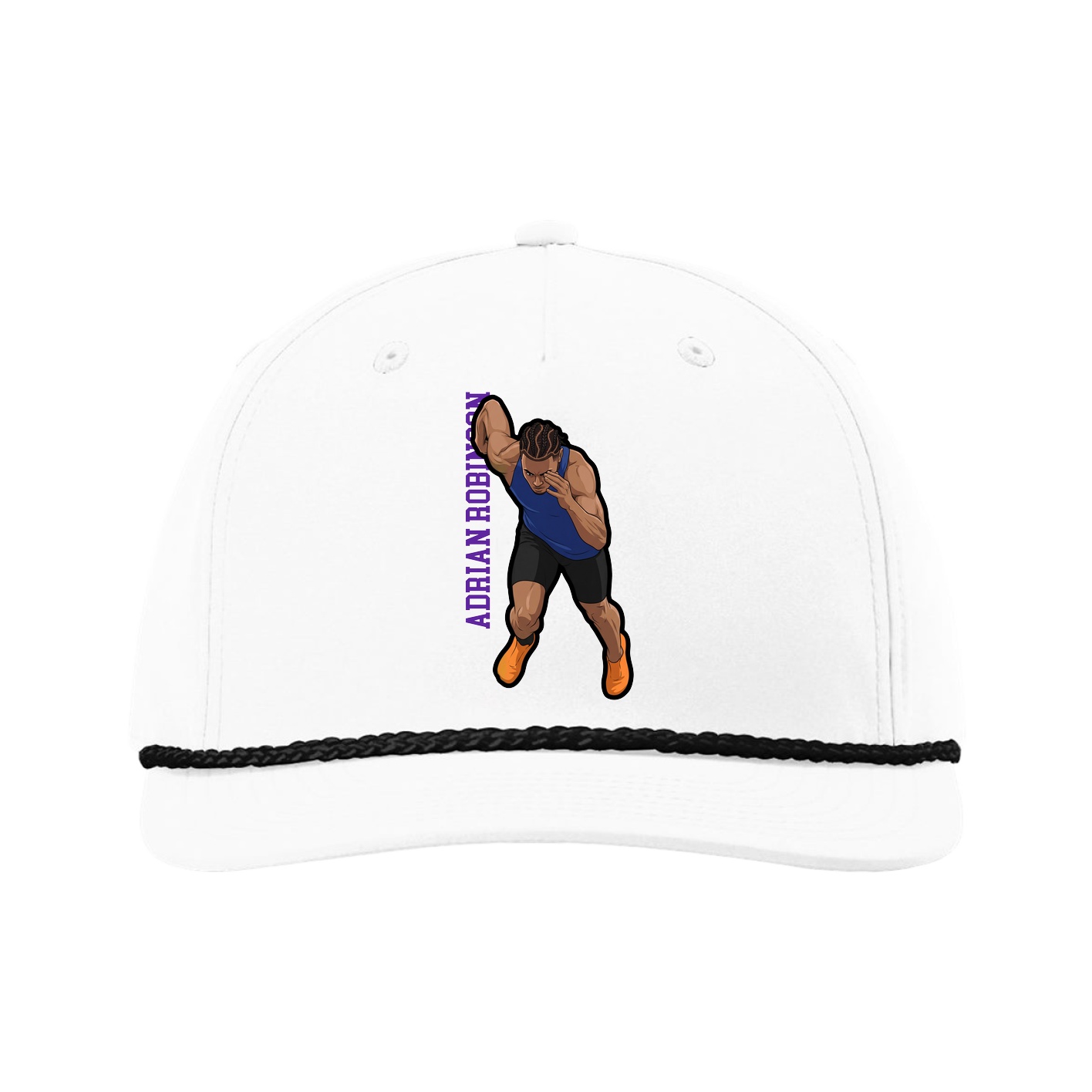 Five-Panel Classic Rope Cap — Name Vertical in White