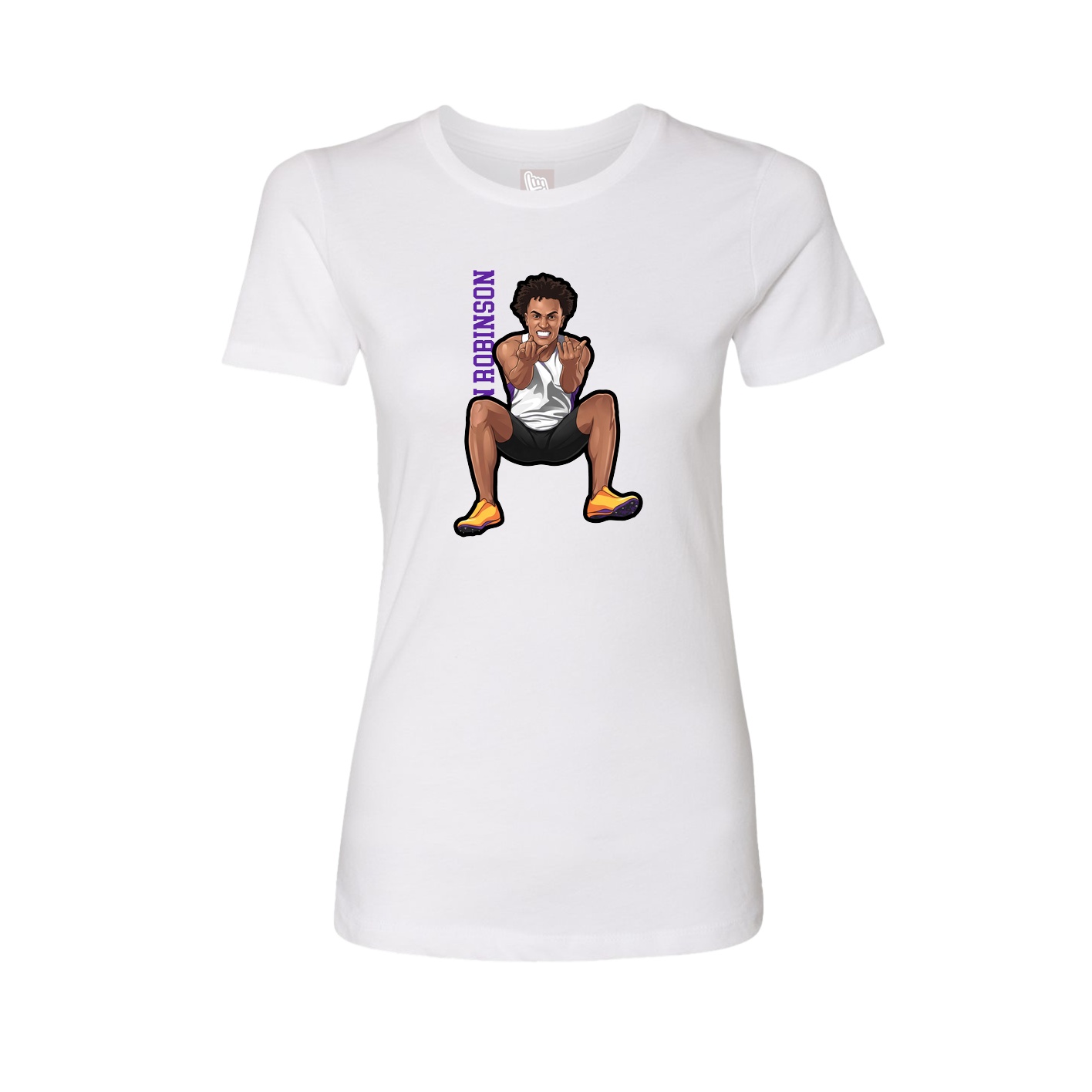 Fitted Women's Tee — Name Vertical in White
