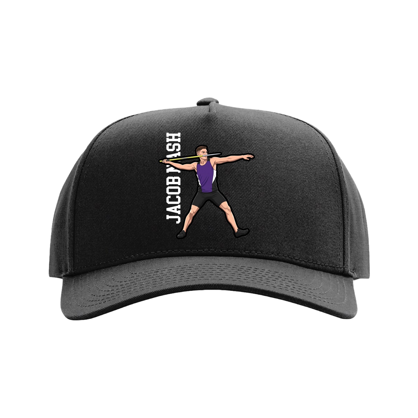 Full Fabric Five-Panel Champ Cap — Name Vertical in Black