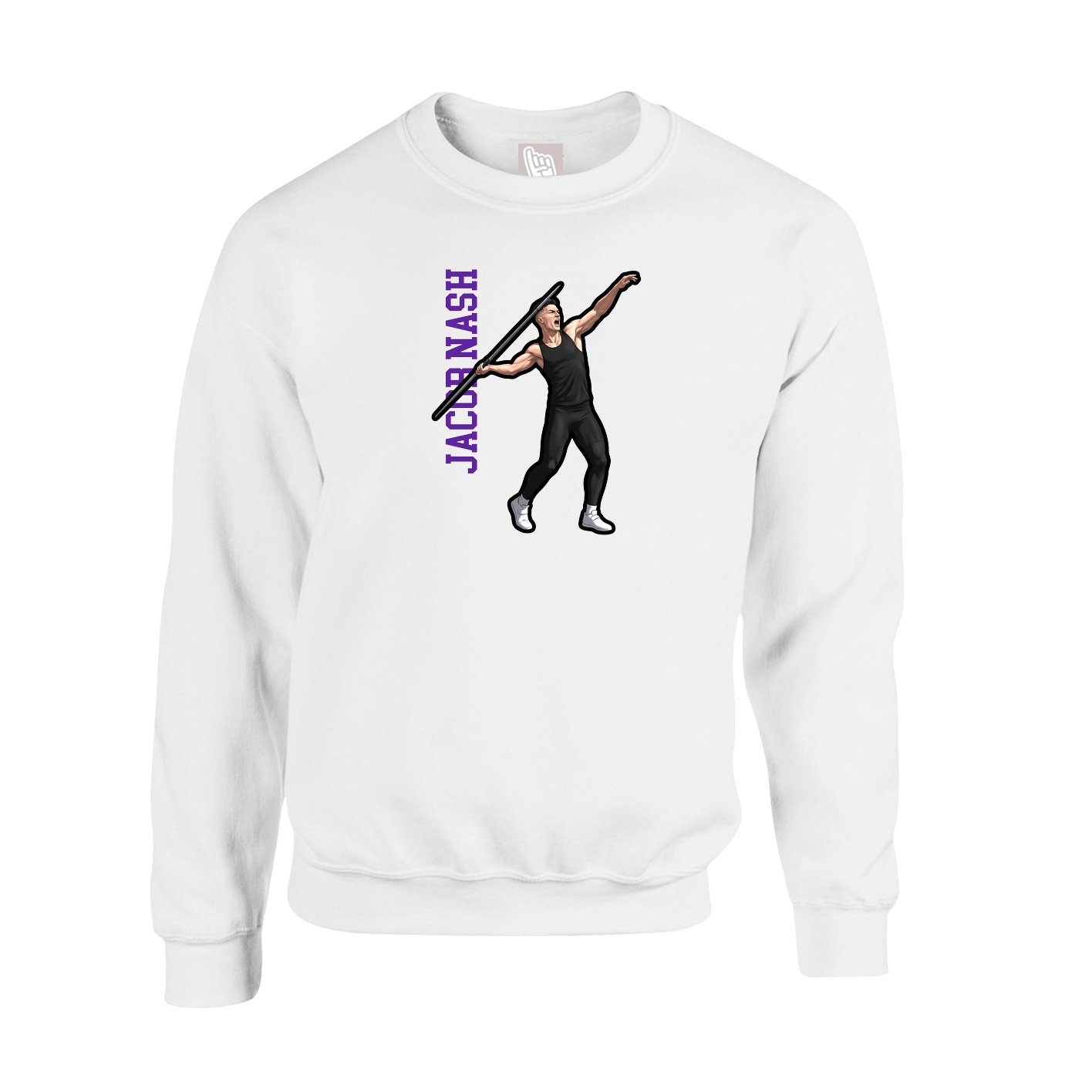 Fleece Crew — Name Vertical in White