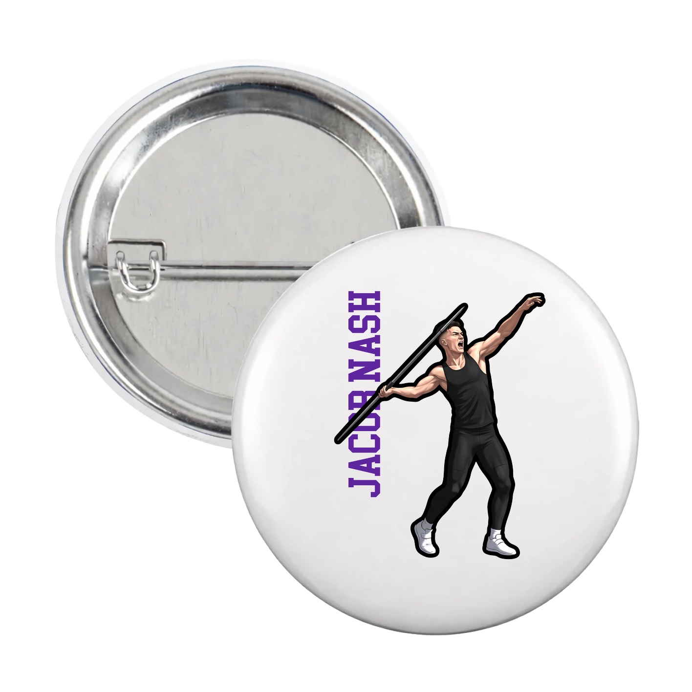 Game Day Button — Name Vertical in White