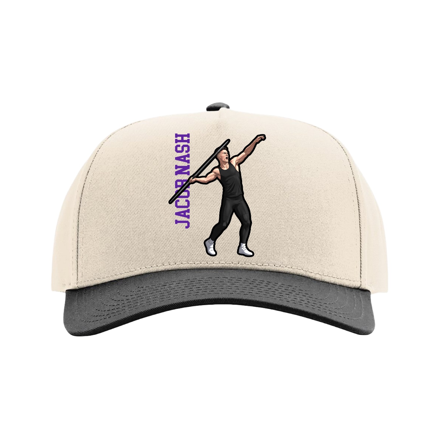 Full Fabric Five-Panel Champ Cap — Name Vertical in Cream/Black