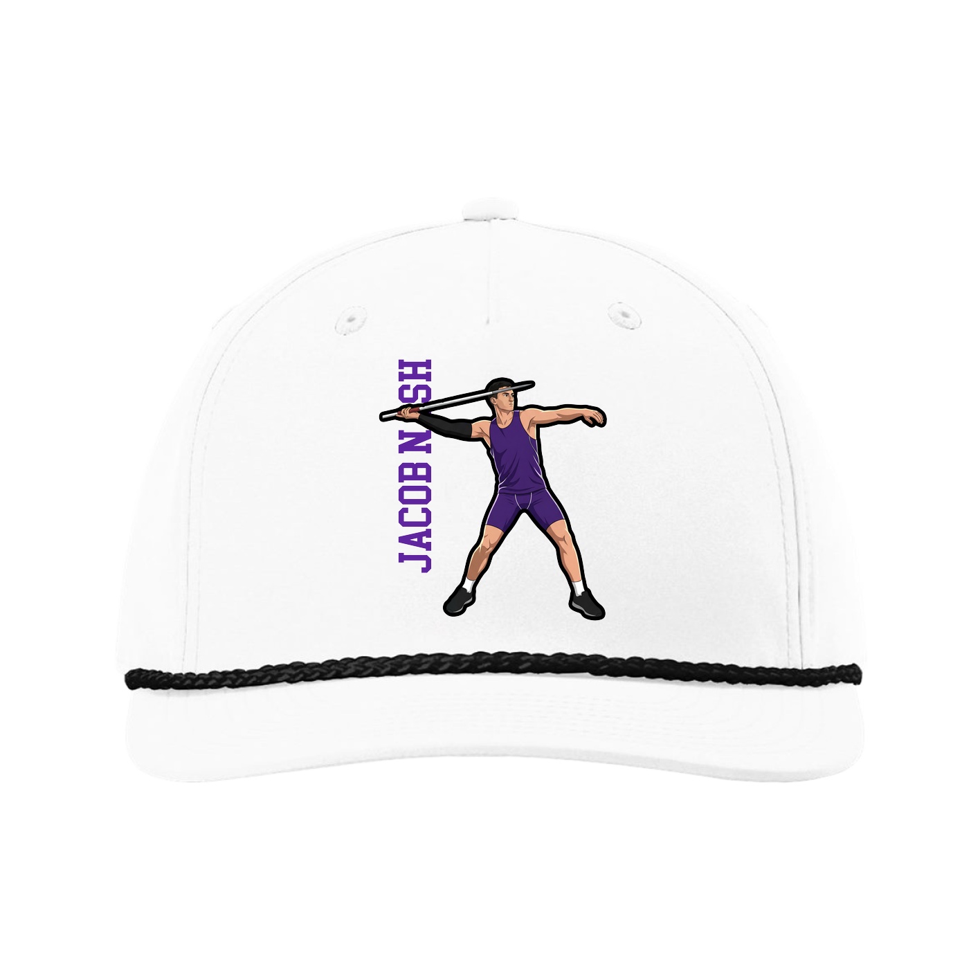 Five-Panel Classic Rope Cap — Name Vertical in White