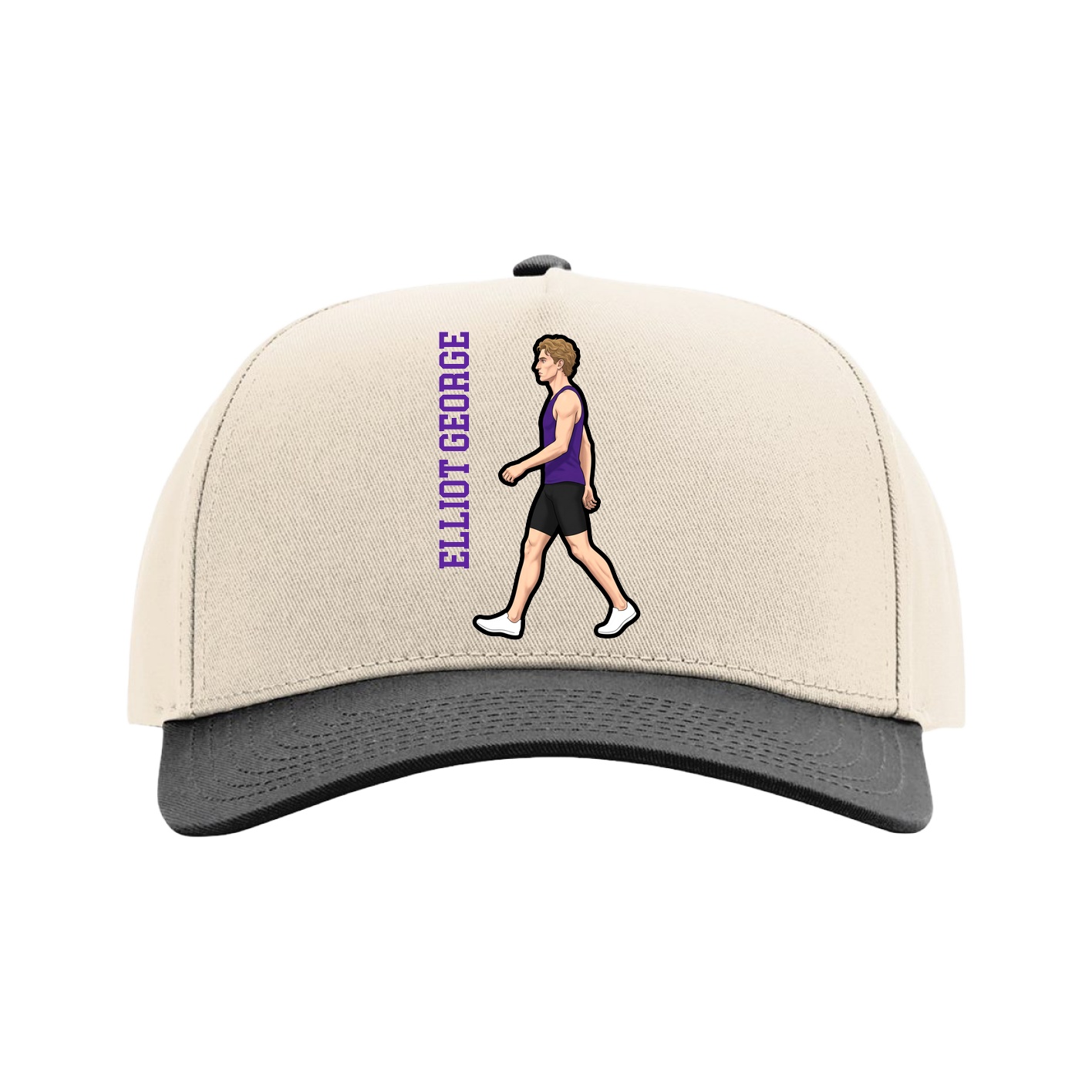 Full Fabric Five-Panel Champ Cap — Name Vertical in Cream/Black