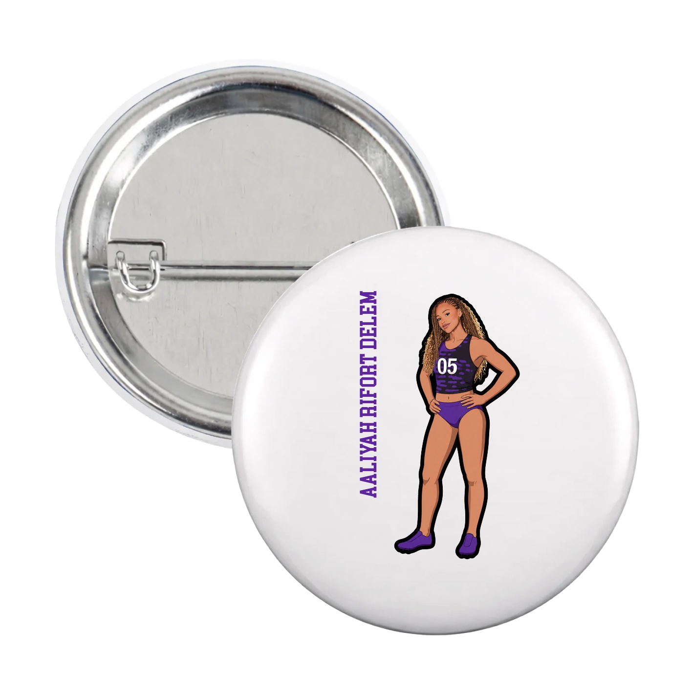 Game Day Button — Name Vertical in White