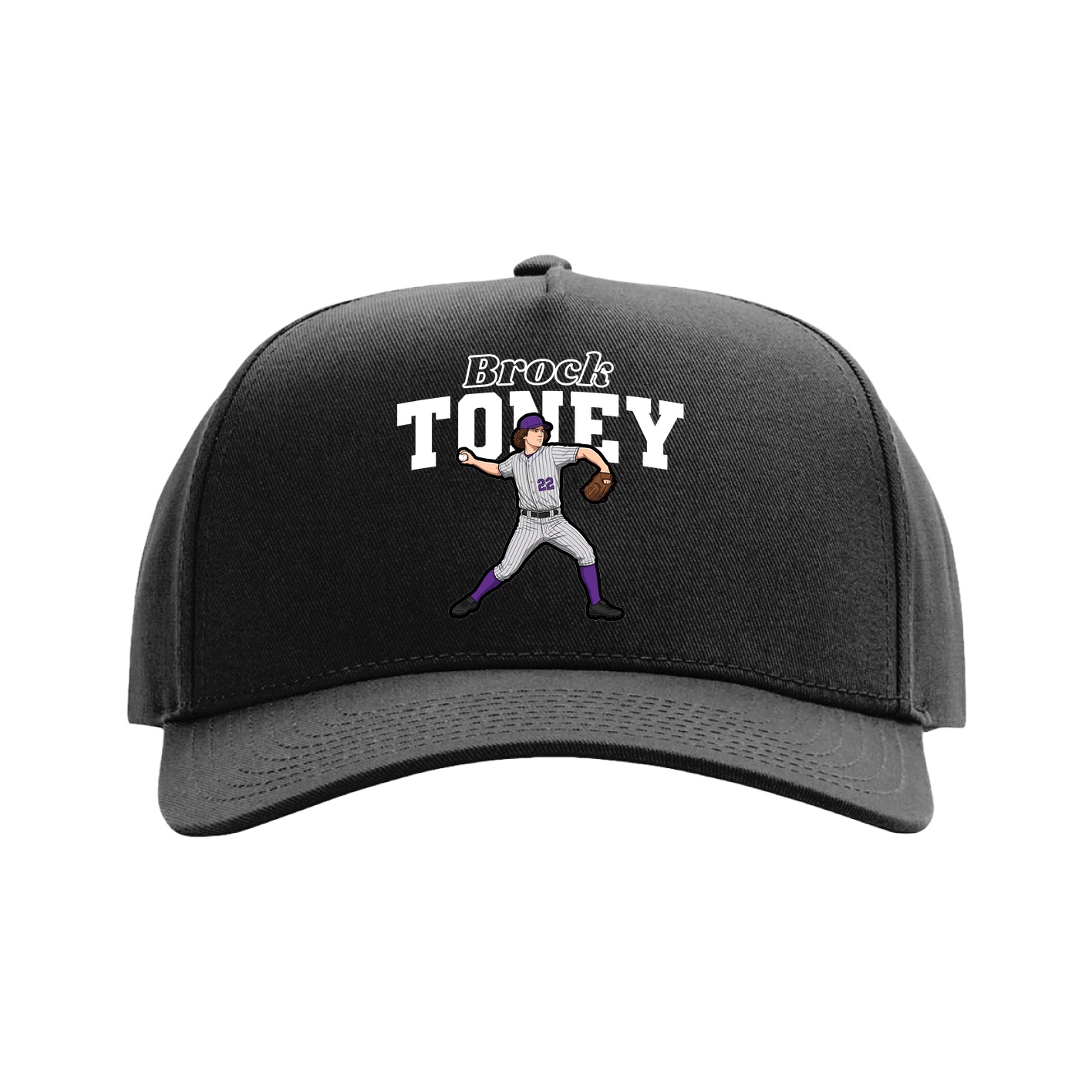 Full Fabric Five-Panel Champ Cap — Name Arch in Black