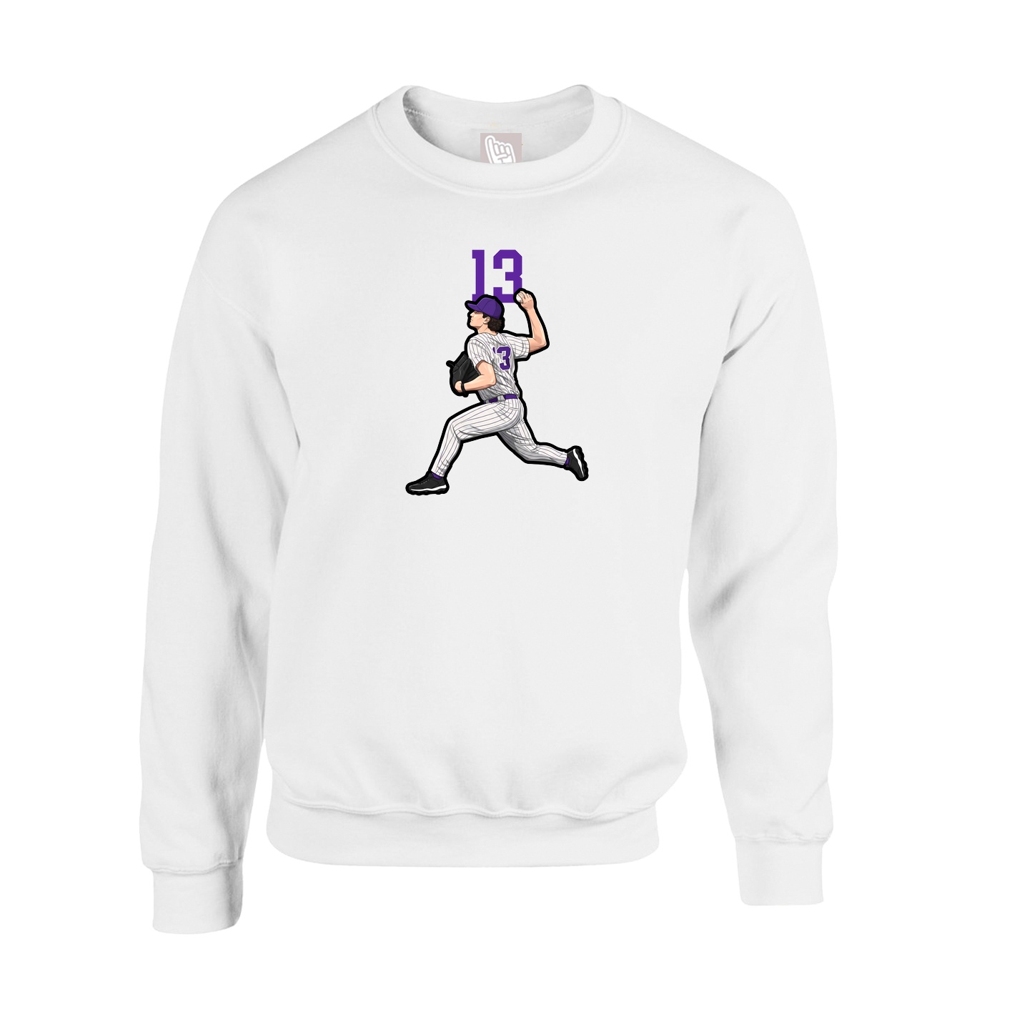 Fleece Crew — Number Top in White