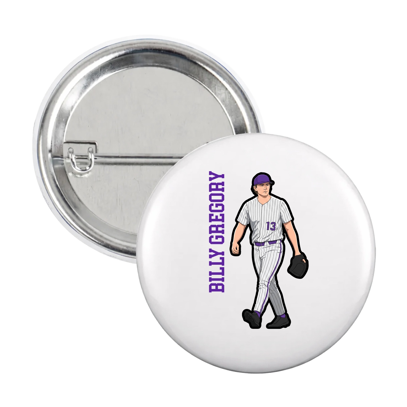 Game Day Button — Name Vertical in White