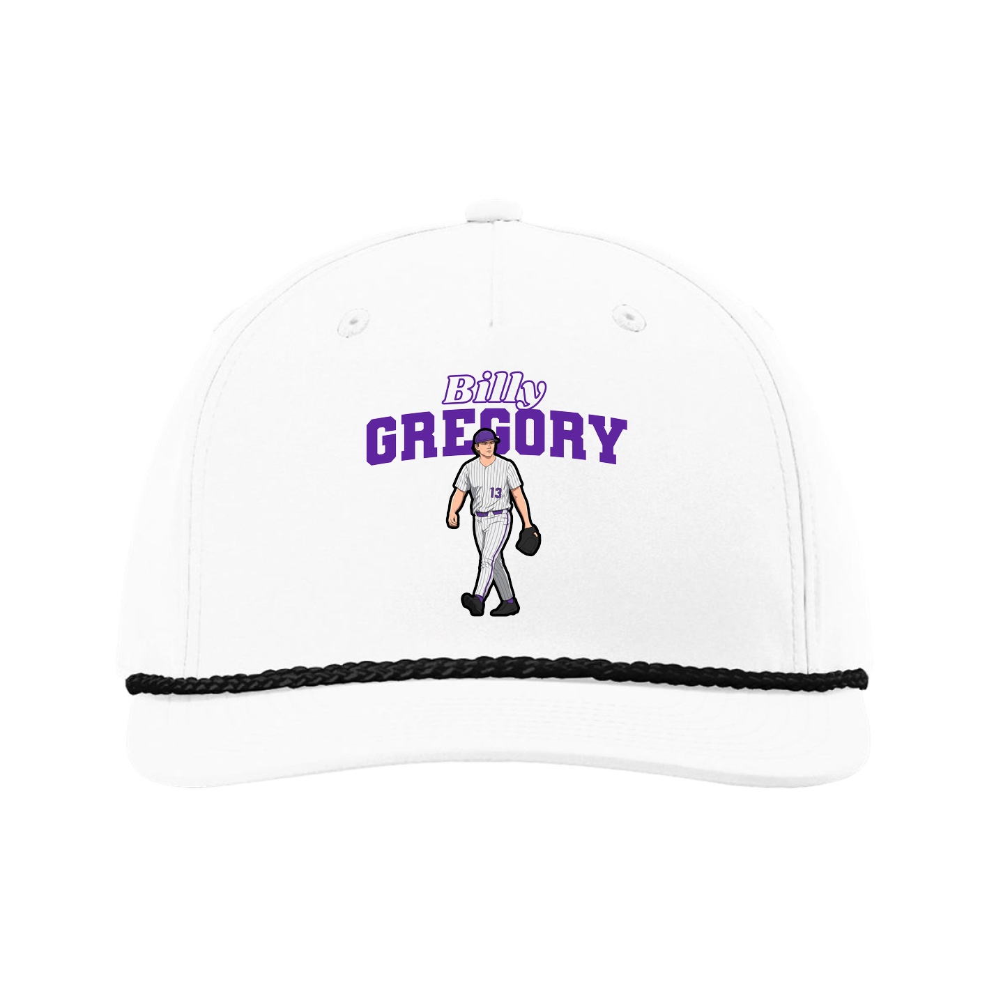 Five-Panel Classic Rope Cap — Name Arch in White