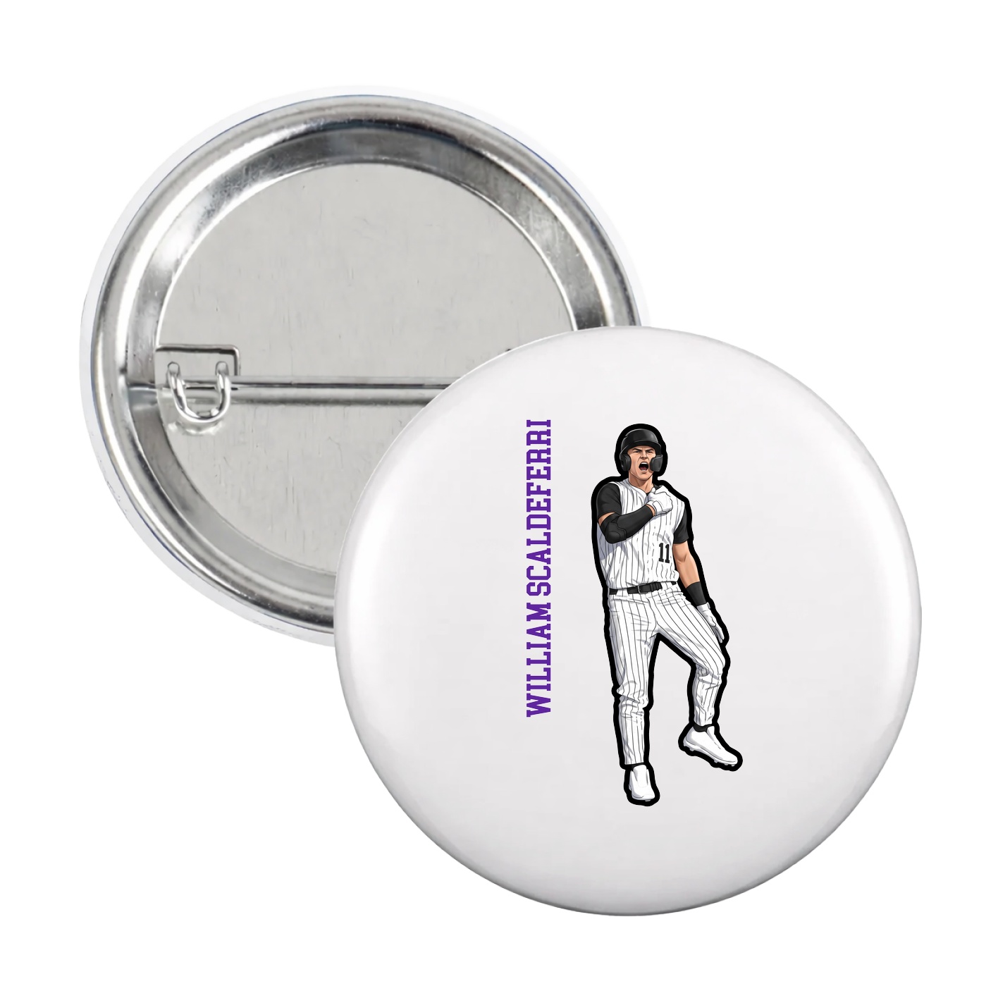 Game Day Button — Name Vertical in White