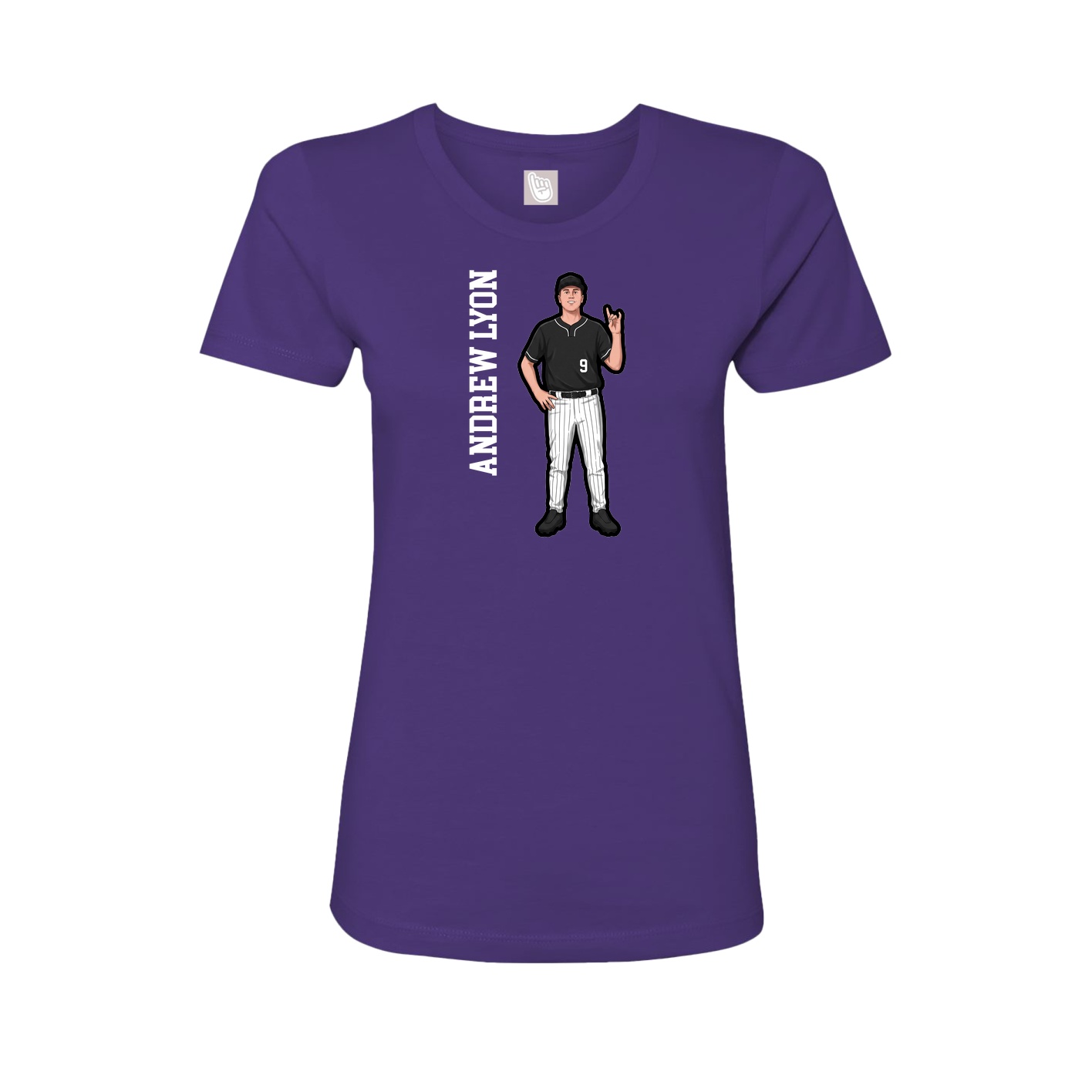 Fitted Women's Tee — Name Vertical in Purple