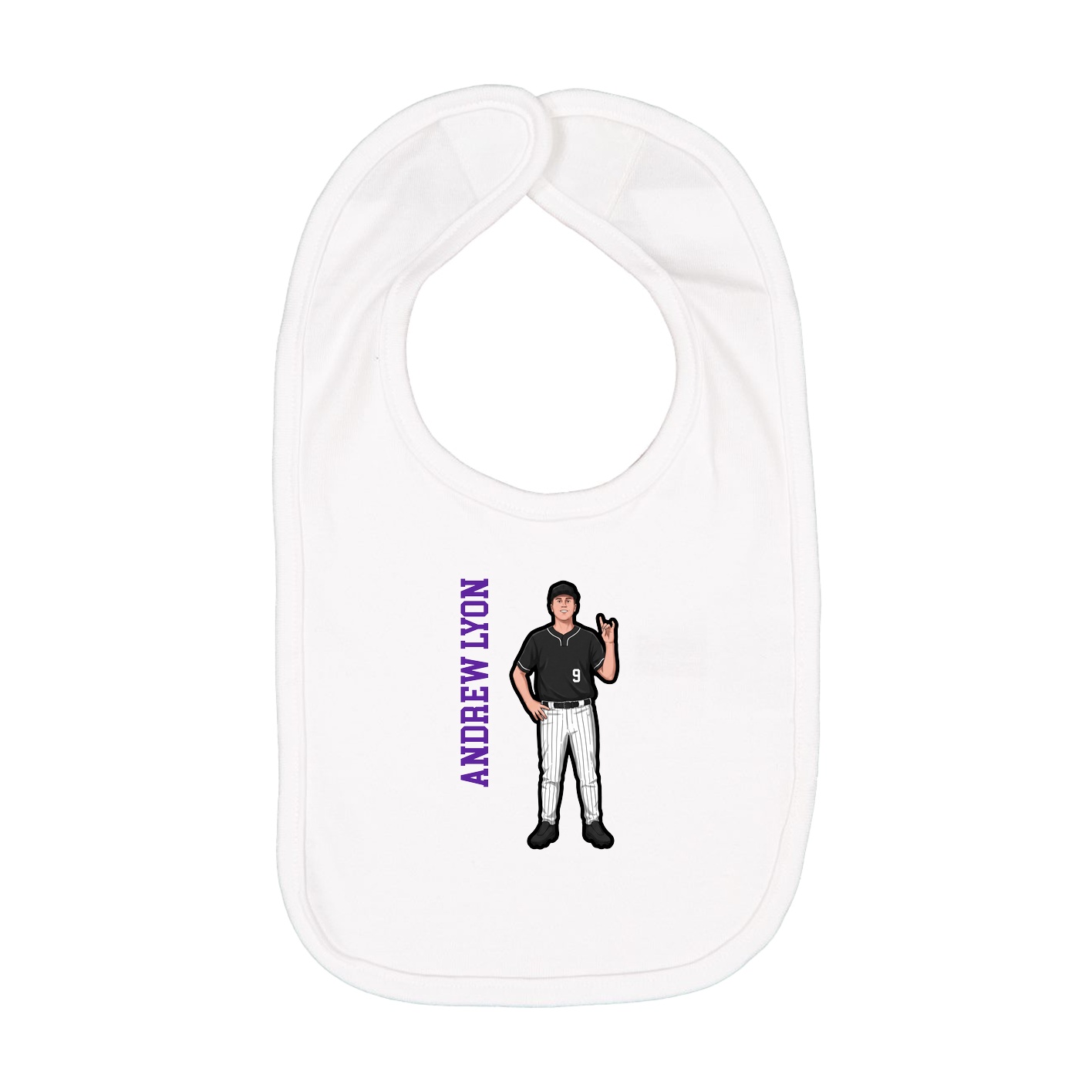 Infant Bib — Name Vertical in White