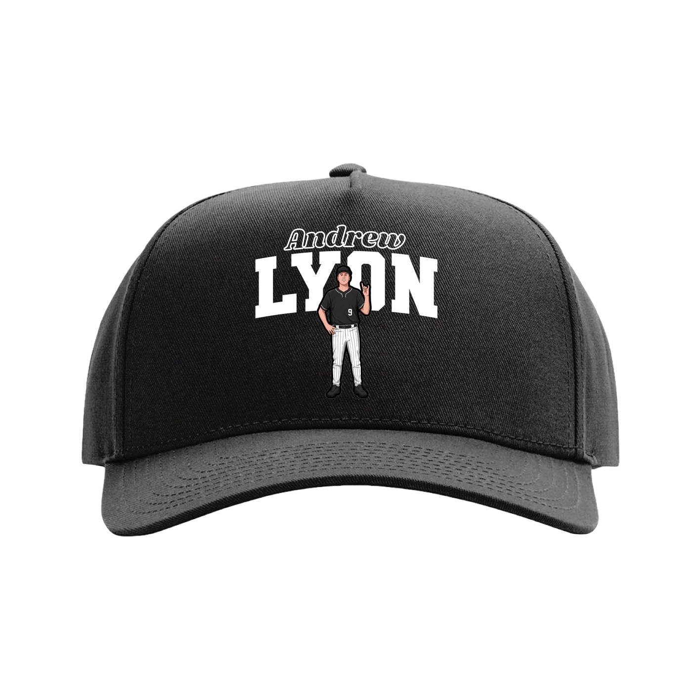 Full Fabric Five-Panel Champ Cap — Name Arch in Black