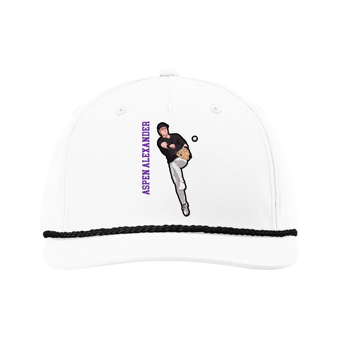 Five-Panel Classic Rope Cap — Name Vertical in White