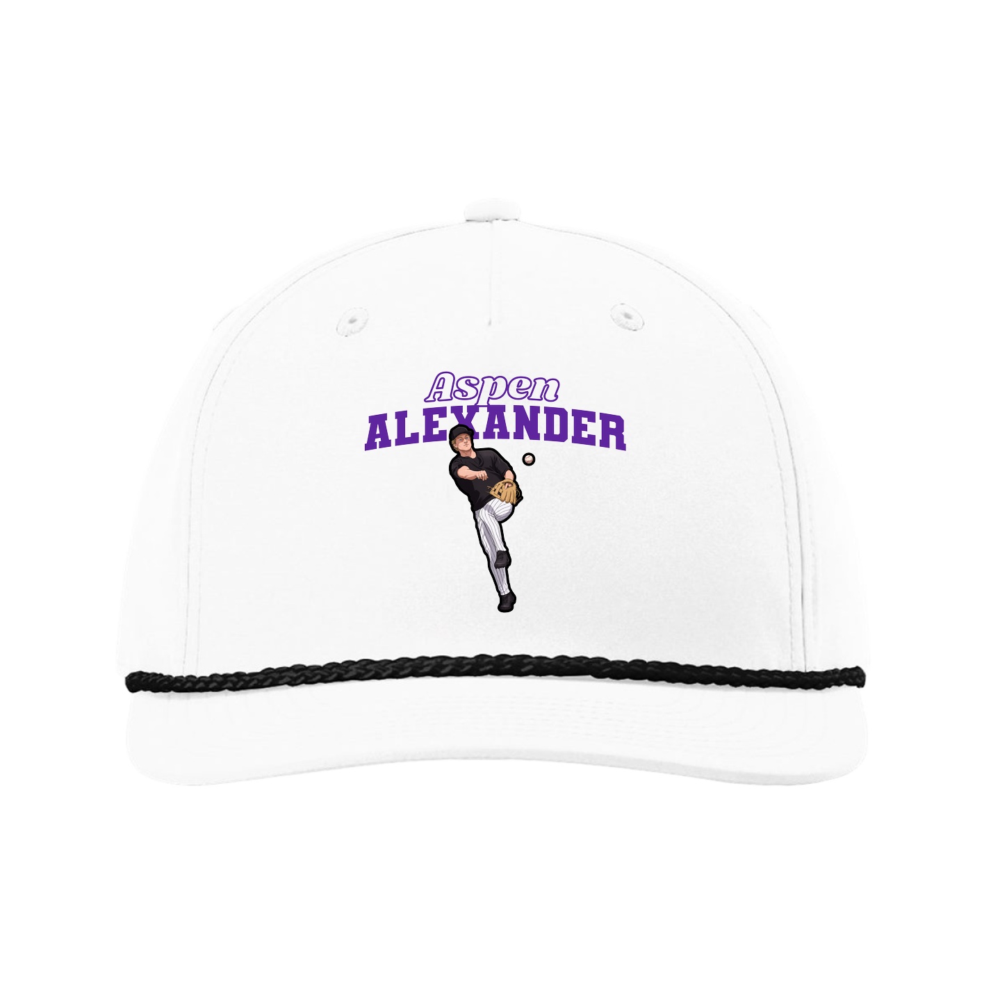 Five-Panel Classic Rope Cap — Name Arch in White