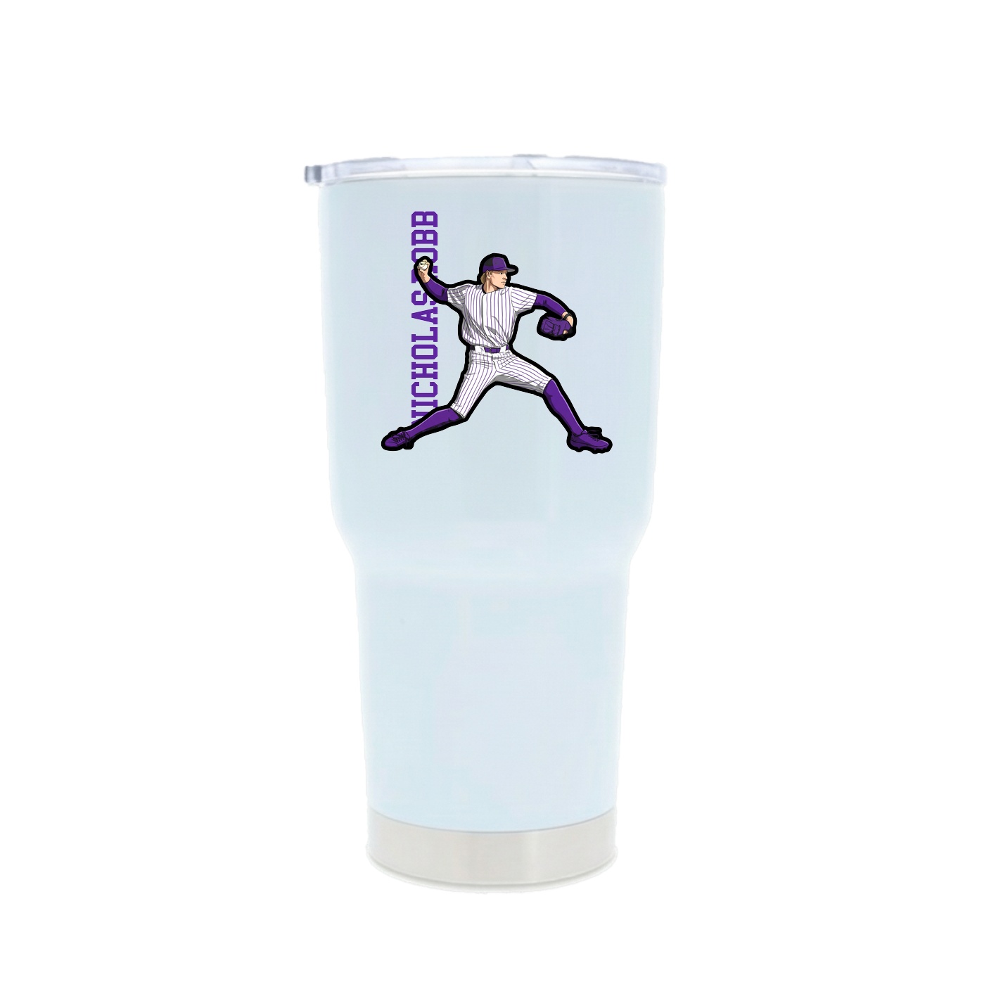 30oz Stainless Steel Tumbler — Name Vertical in White