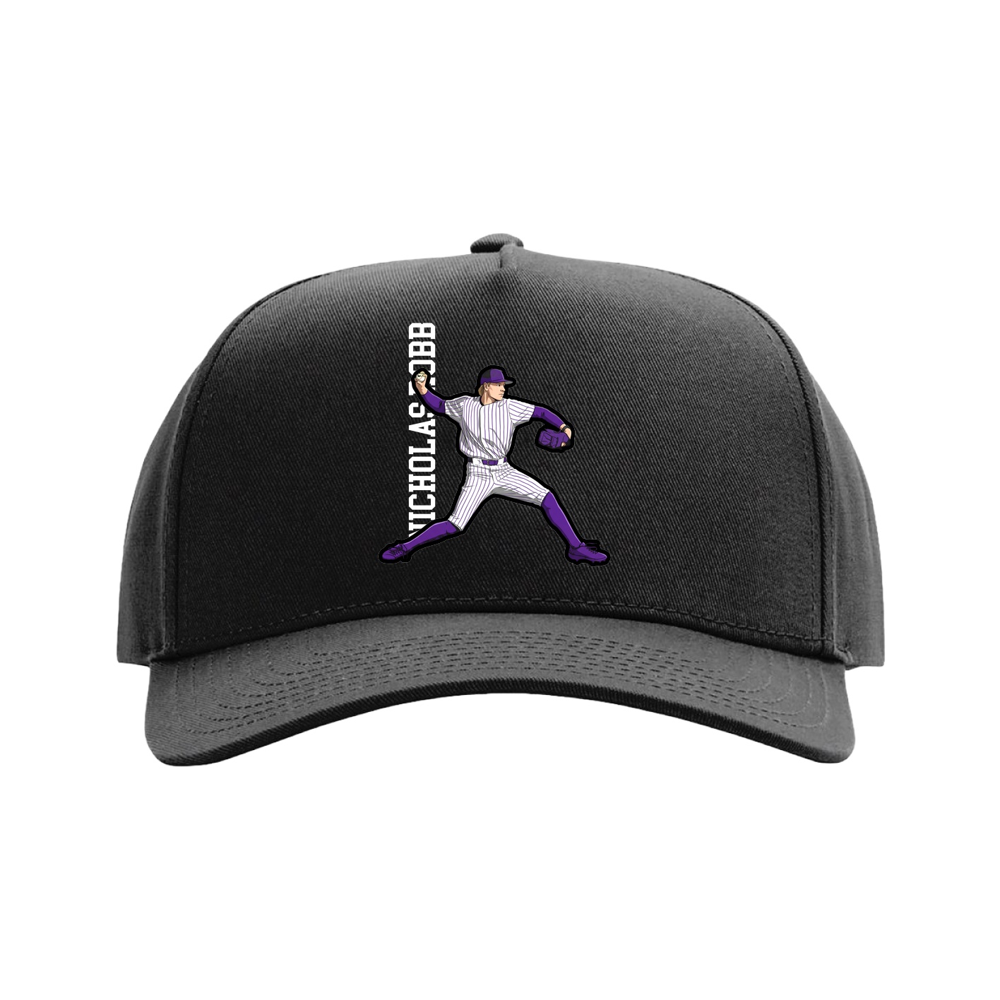 Full Fabric Five-Panel Champ Cap — Name Vertical in Black