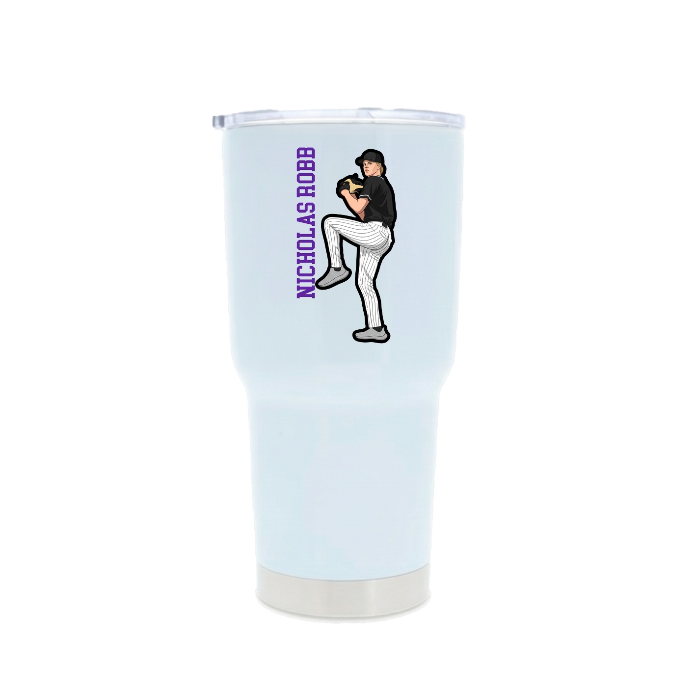 30oz Stainless Steel Tumbler — Name Vertical in White
