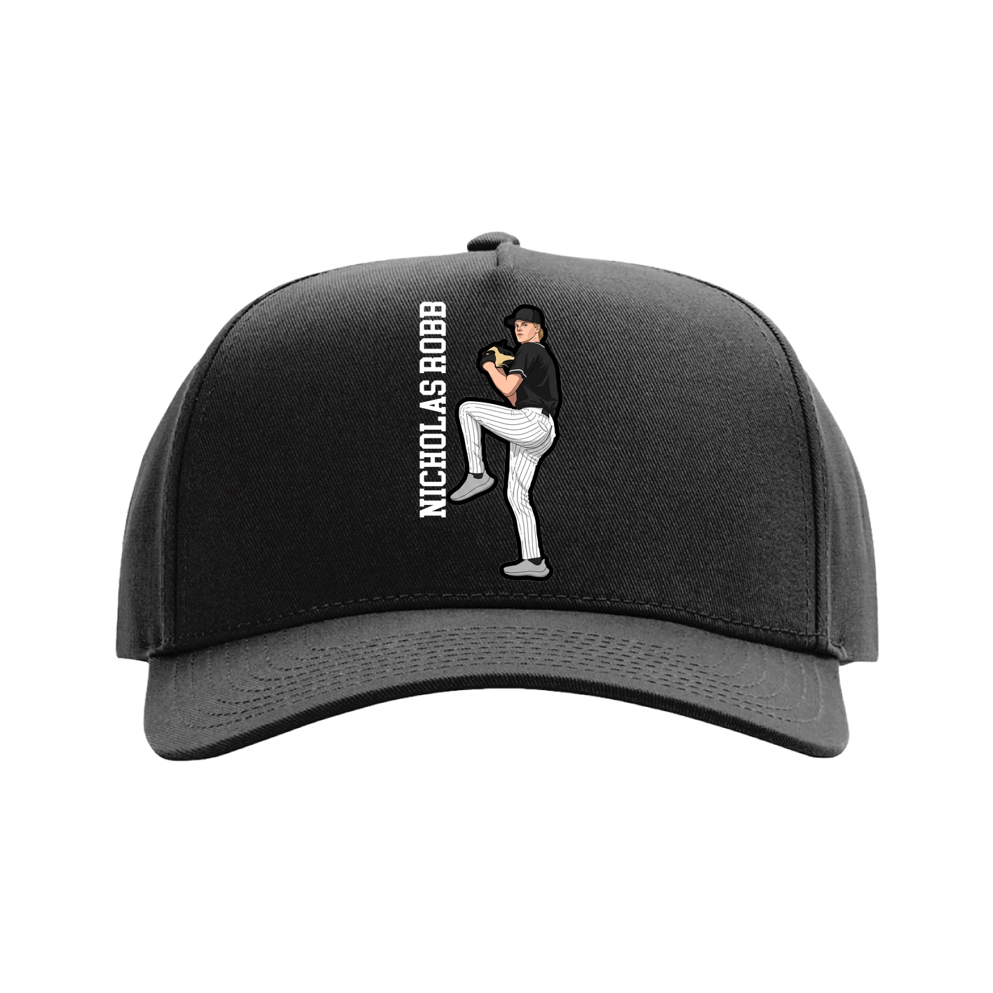 Full Fabric Five-Panel Champ Cap — Name Vertical in Black