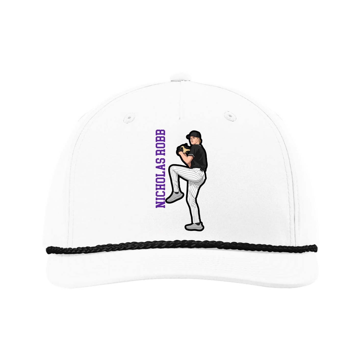 Five-Panel Classic Rope Cap — Name Vertical in White